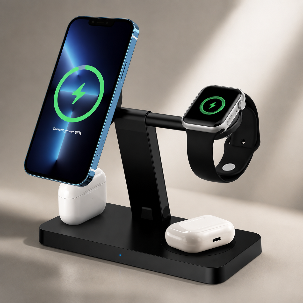 Premium 5 in 1 Magnetic Wireless Charging Station Foldable 30W Fast Qi Charger Stand LED Night Light USB Type C Multi Device Charging Compatible with iPhone
