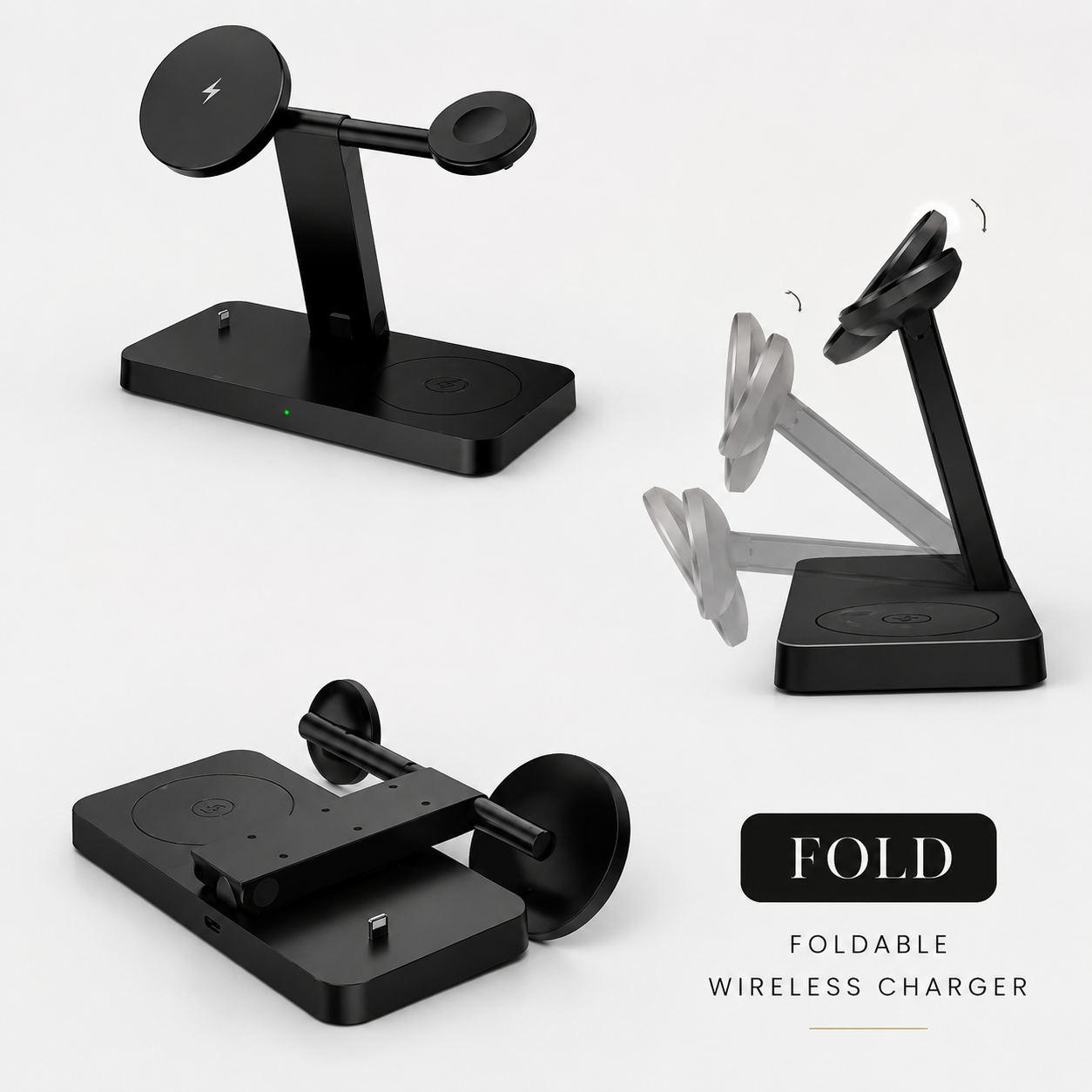 Premium 5 in 1 Magnetic Wireless Charging Station Foldable 30W Fast Qi Charger Stand LED Night Light USB Type C Multi Device Charging Compatible with iPhone