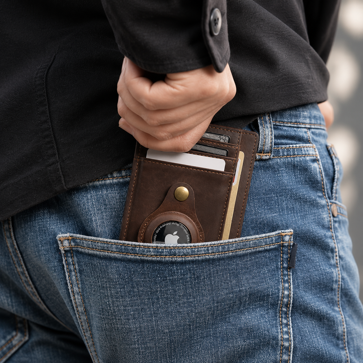 Premium AirTag Wallet Leather Card Holder RFID Blocking Anti Lost Slim Wallet Scratch Resistant Cash Coin Holder Compatible with iPhone