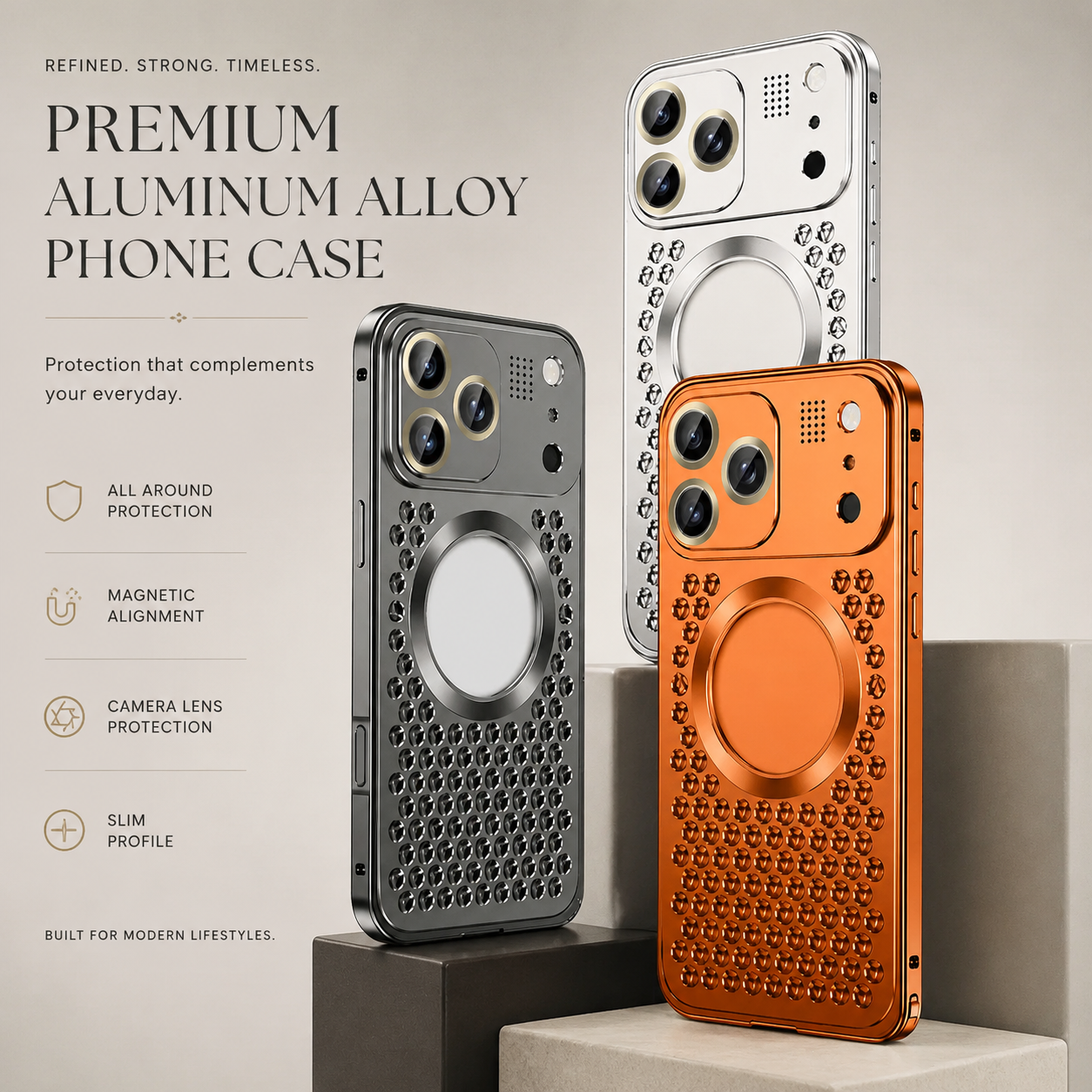 Premium Aluminum Alloy Magnetic iPhone Case – Heat Dissipation Metal Frame Cover with Shockproof Anti-Fall Protection and Camera Lens Guard