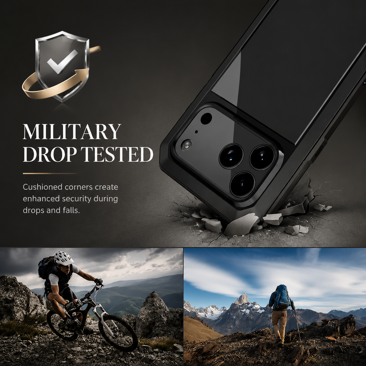 Premium Aluminum Armor iPhone Case – MagSafe Compatible Heavy Duty Shockproof Cover with Built-in Glass Screen Protector and Camera Lens Guard