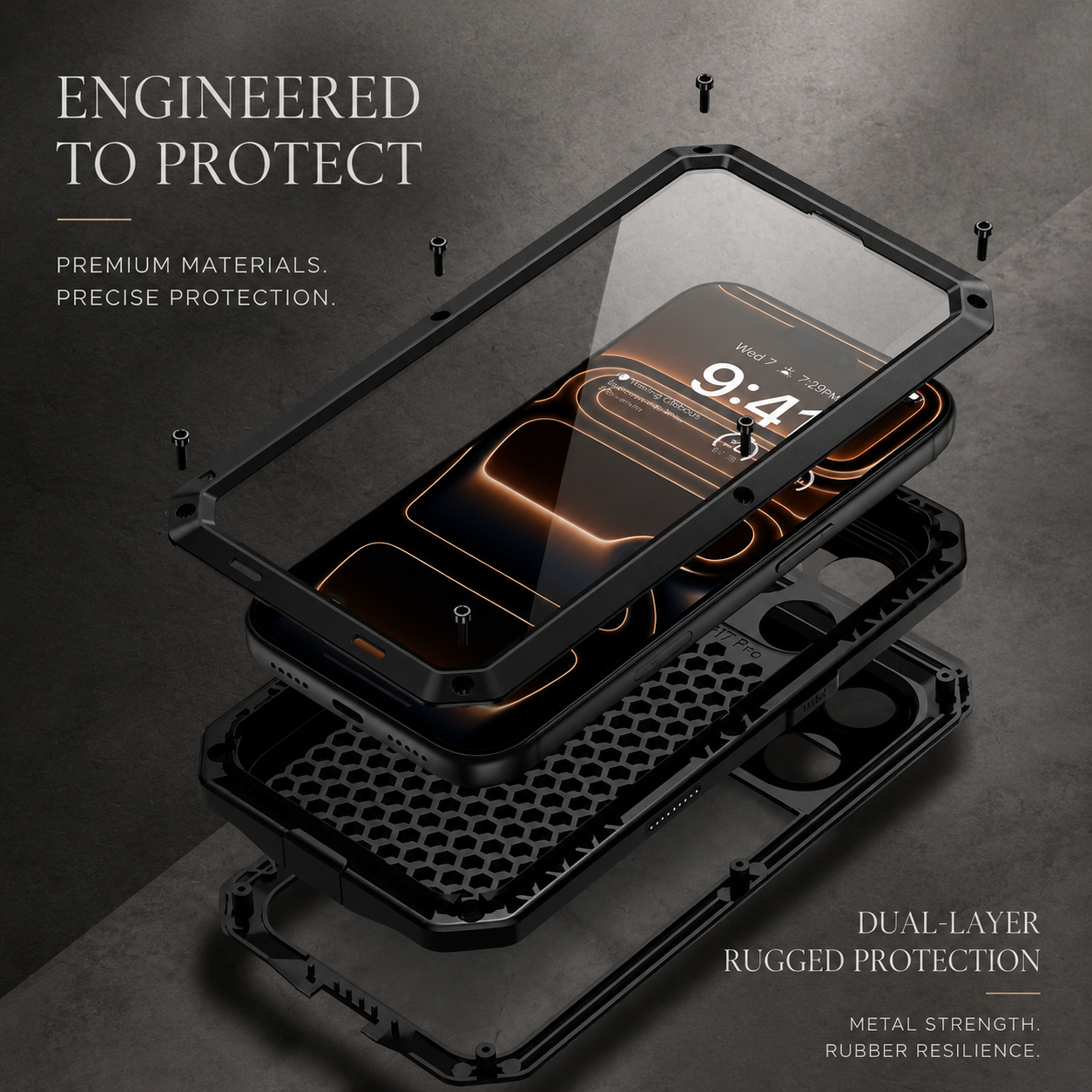 Premium Aluminum Armor iPhone Case – MagSafe Compatible Heavy Duty Shockproof Cover with Built-in Glass Screen Protector and Camera Lens Guard