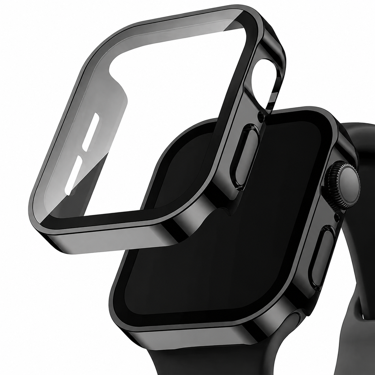 Premium Apple Watch Tempered Glass Case Full Coverage Screen Protector Shock Resistant Protective Cover Scratch Resistant Straight Edge Compatible with Apple Watch