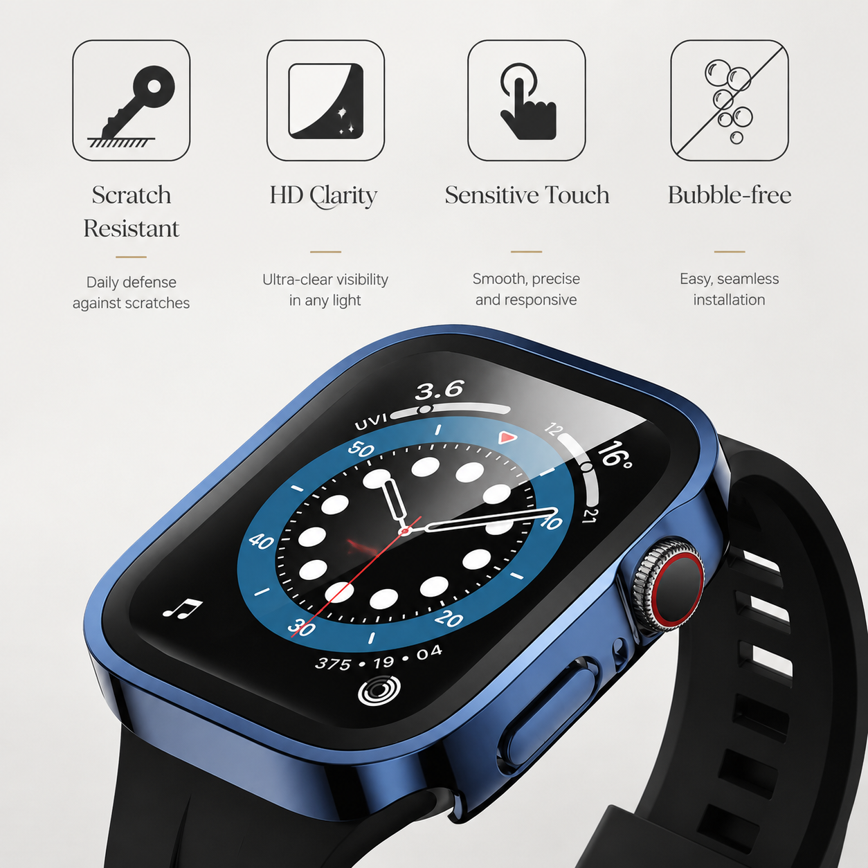 Premium Apple Watch Tempered Glass Case Full Coverage Screen Protector Shock Resistant Protective Cover Scratch Resistant Straight Edge Compatible with Apple Watch