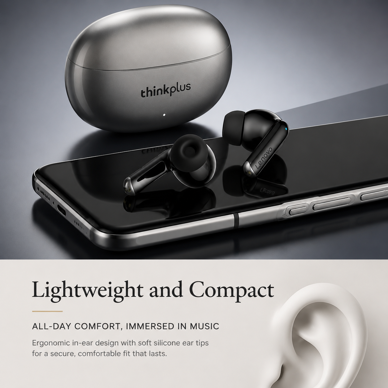 Premium Bluetooth 5.3 Wireless Earbuds Stereo In-Ear Headphones with Clear Microphone Secure Sport Fit Low Latency Compatible with iPhone