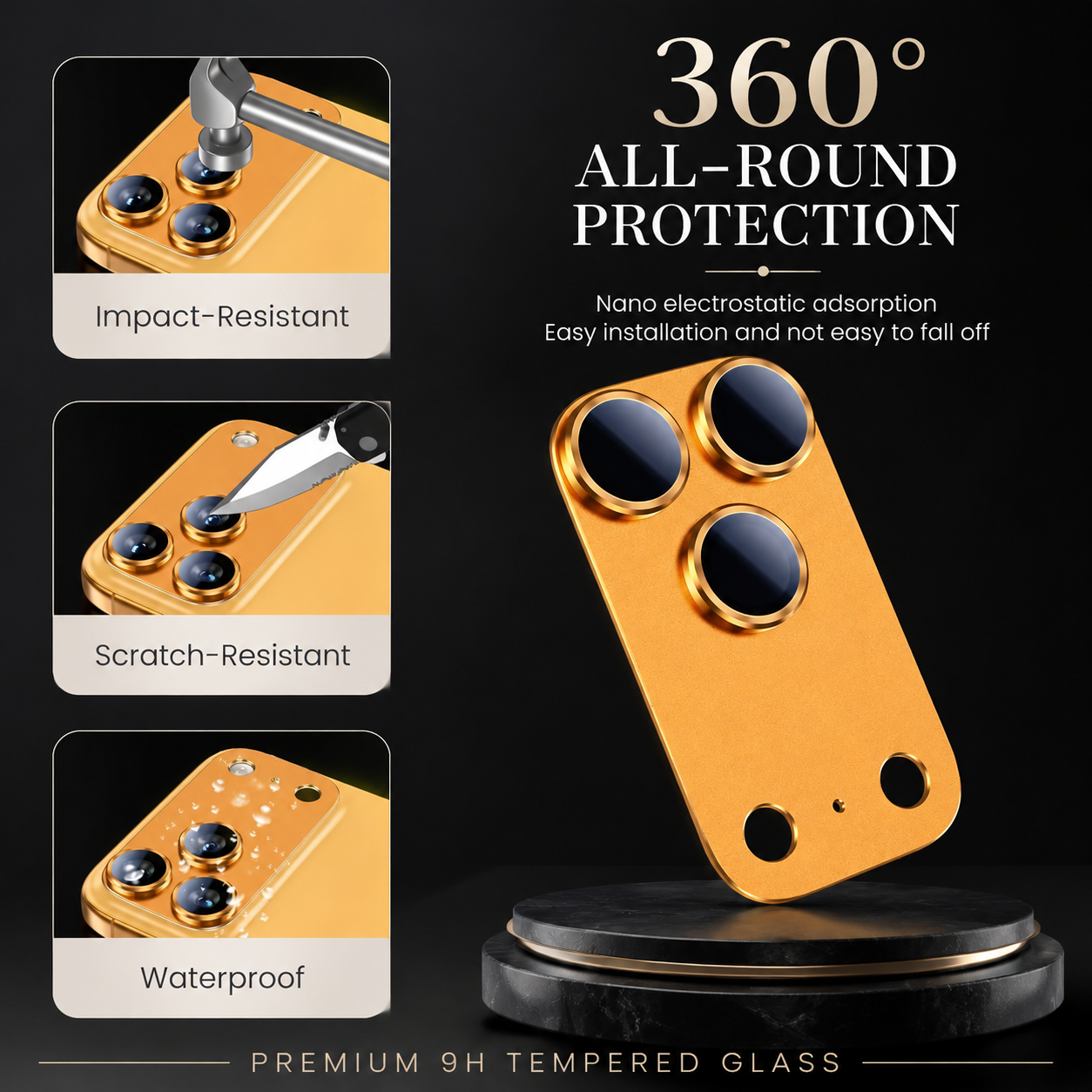 Premium Camera Lens Protector Tempered Glass Aluminum Alloy Metal Ring Full Coverage Scratch Resistant Anti Reflection Compatible with iPhone