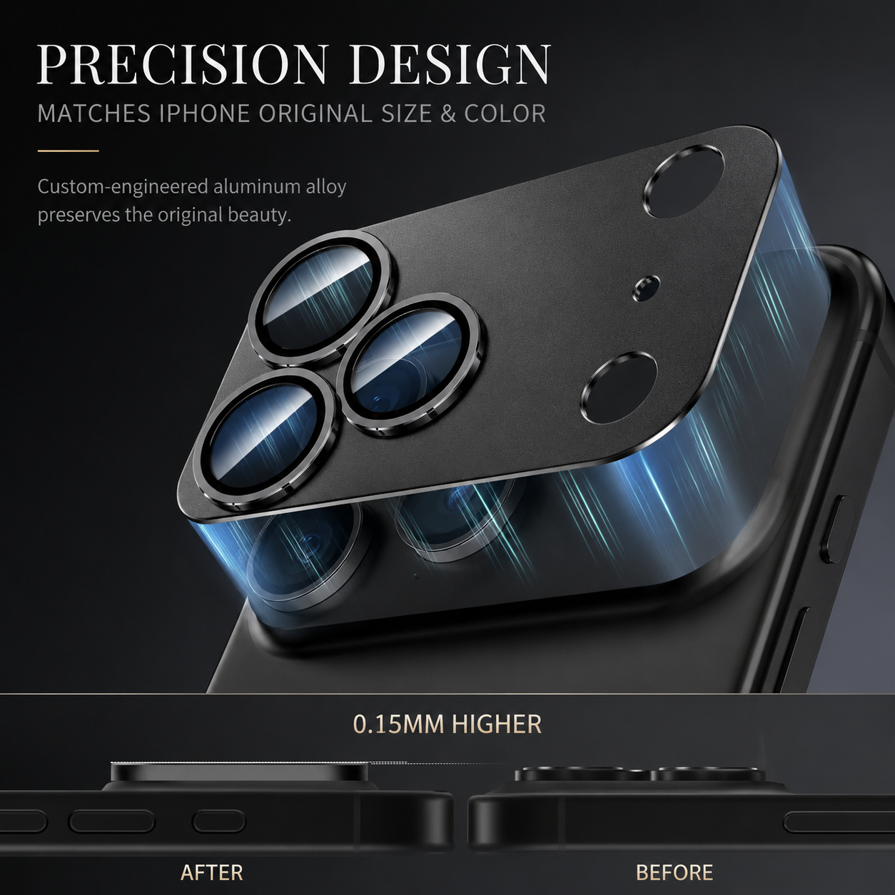 Premium Camera Lens Protector Tempered Glass Aluminum Alloy Metal Ring Full Coverage Scratch Resistant Anti Reflection Compatible with iPhone