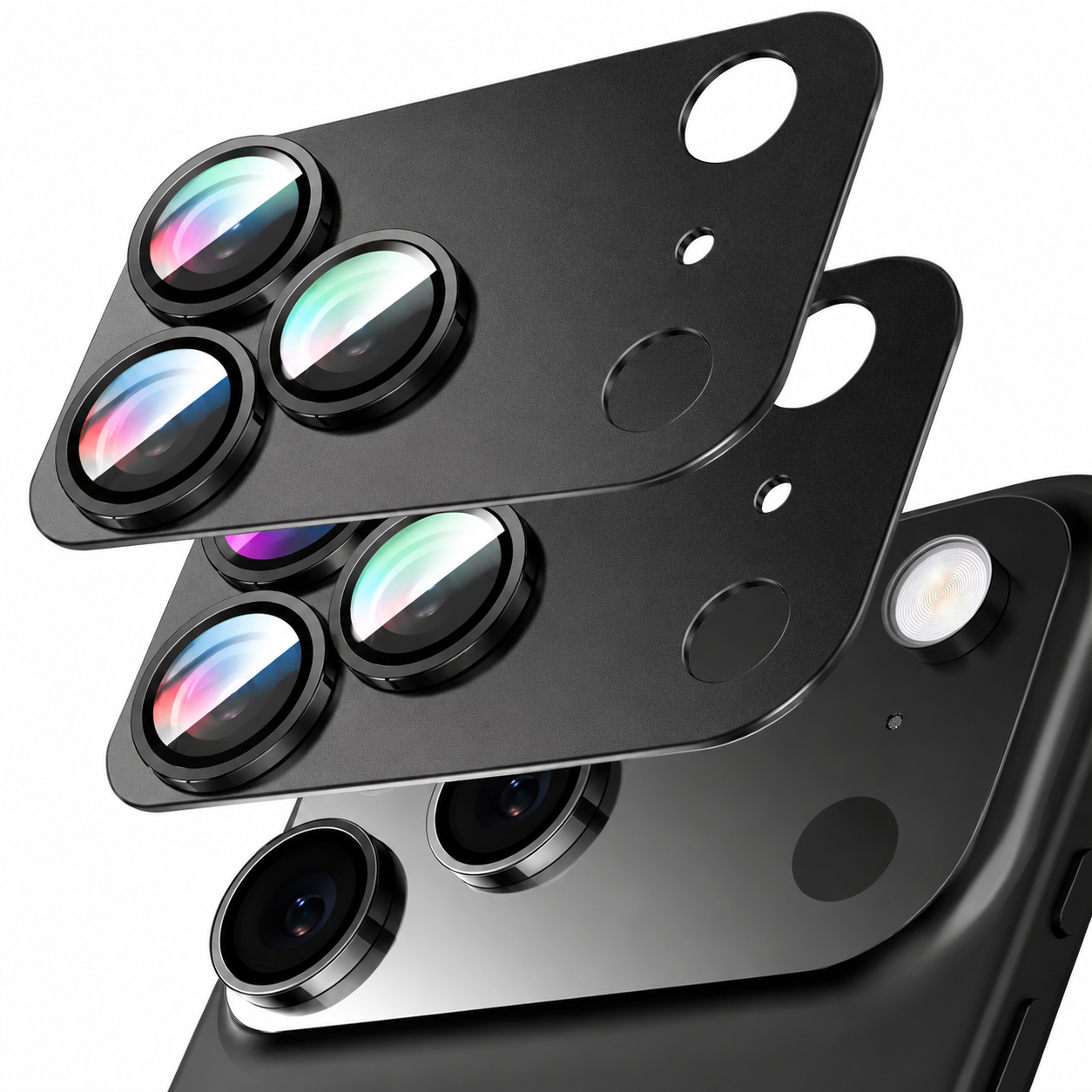 Premium Camera Lens Protector Tempered Glass Aluminum Alloy Metal Ring Full Coverage Scratch Resistant Anti Reflection Compatible with iPhone