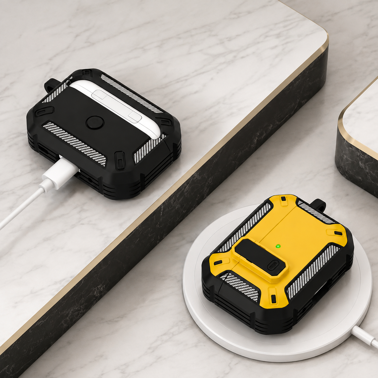 Premium Carbon Fiber AirPods Case Cover Shockproof TPU Protective Case Secure Lock Wireless Charging Anti-Scratch Compatible with AirPods
