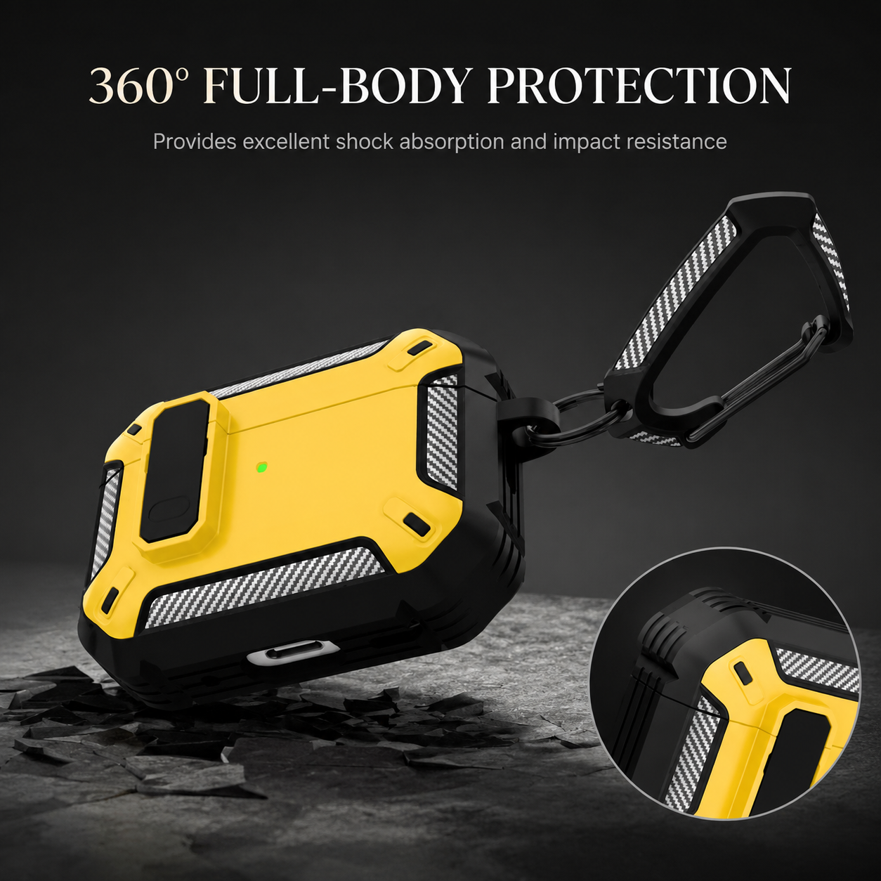 Premium Carbon Fiber AirPods Case Cover Shockproof TPU Protective Case Secure Lock Wireless Charging Anti-Scratch Compatible with AirPods