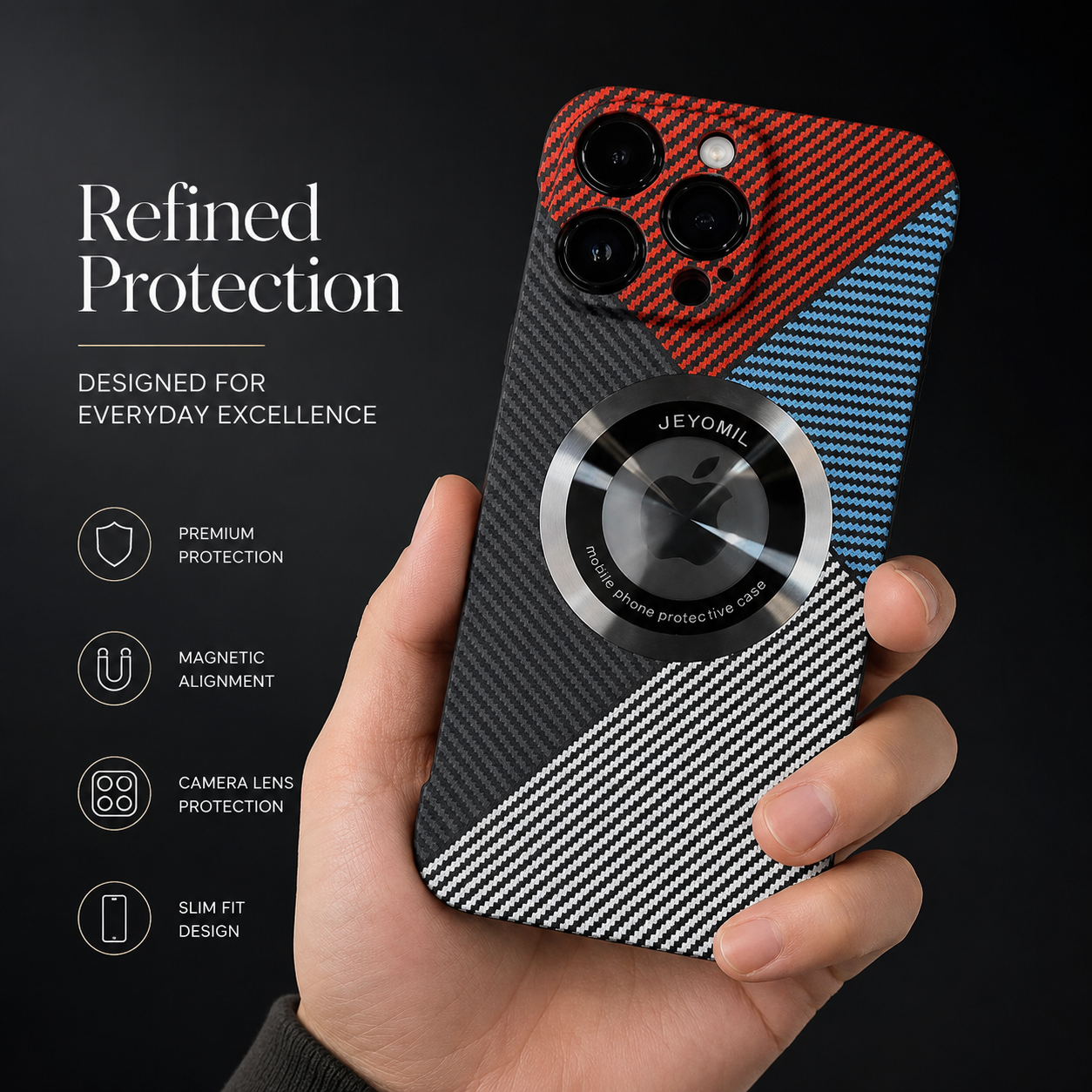 Premium Carbon Fiber MagSafe iPhone Case Frameless Magnetic Cover Magnifying Glass Design Slim Lightweight Shockproof Protective Cover