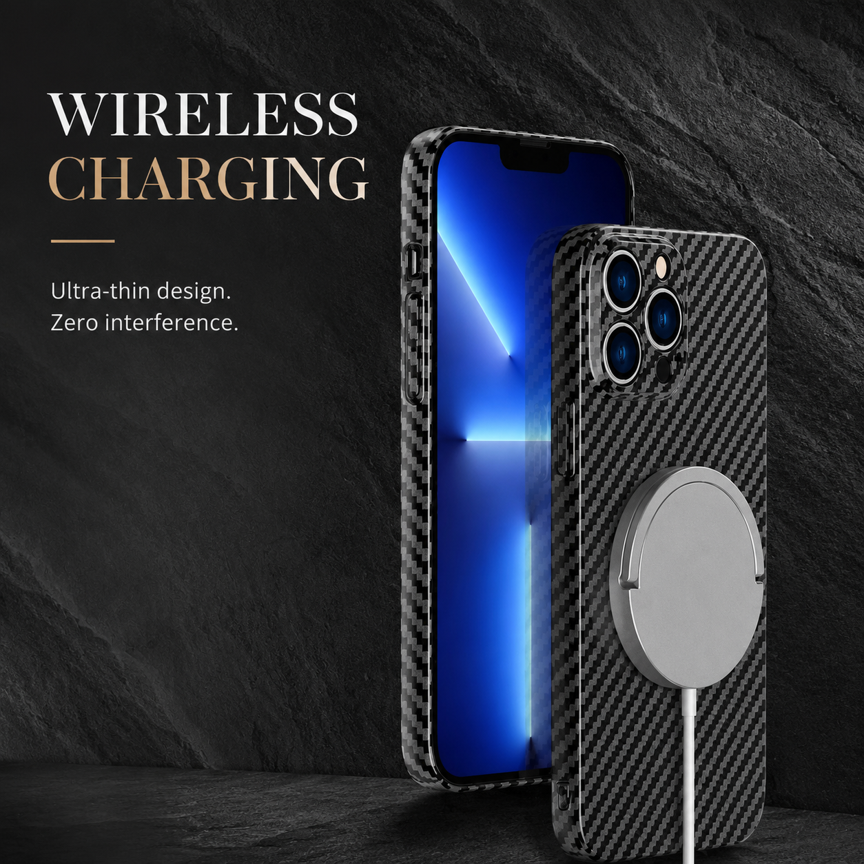 Premium Carbon Fiber MagSafe iPhone Case Magnetic Slim Protective Cover Shockproof Matte Textured Design Wireless Charging Compatible Durable Case