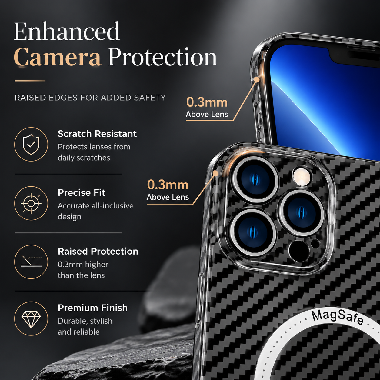 Premium Carbon Fiber MagSafe iPhone Case Magnetic Slim Protective Cover Shockproof Matte Textured Design Wireless Charging Compatible Durable Case