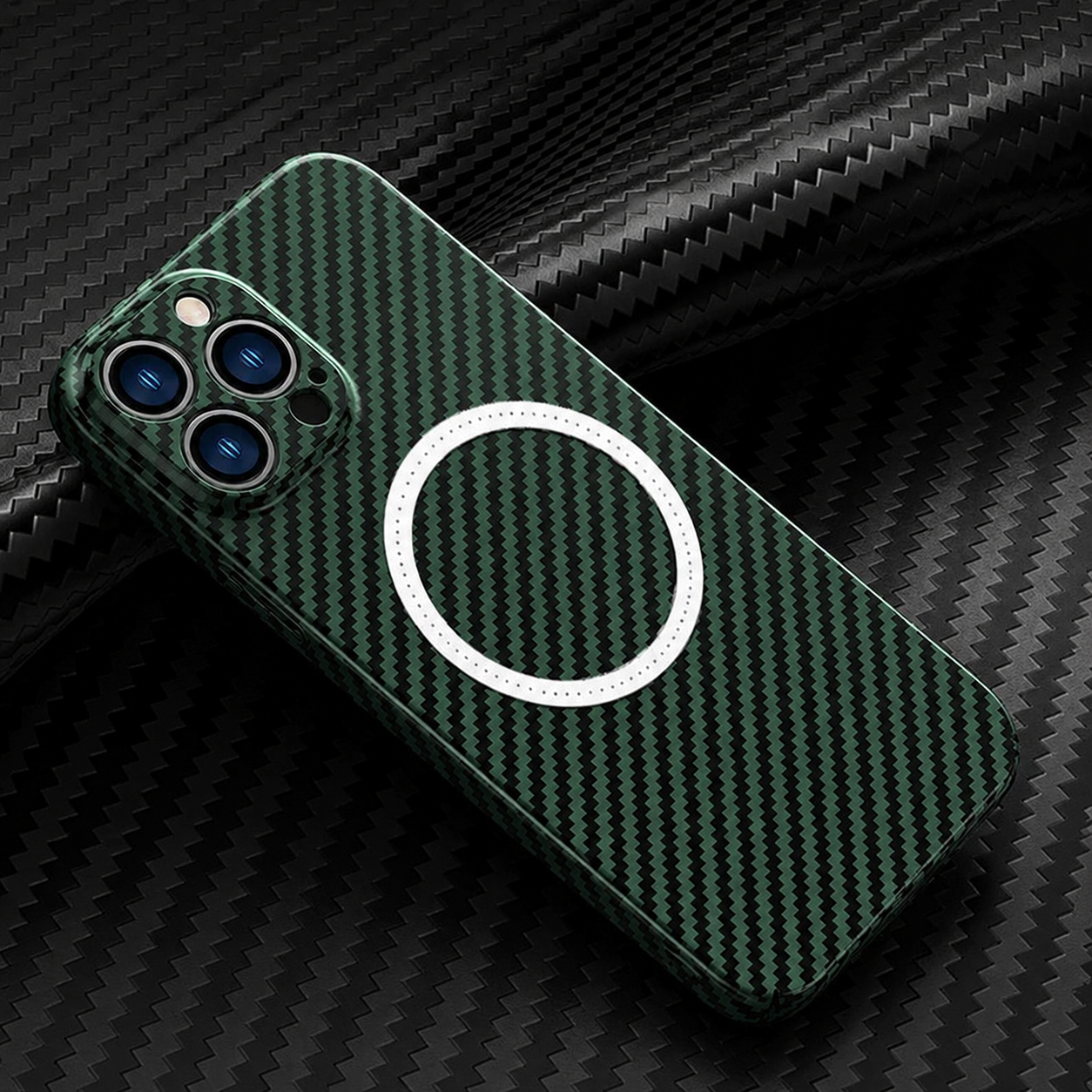 Premium Carbon Fiber MagSafe iPhone Case Magnetic Slim Protective Cover Shockproof Matte Textured Design Wireless Charging Compatible Durable Case