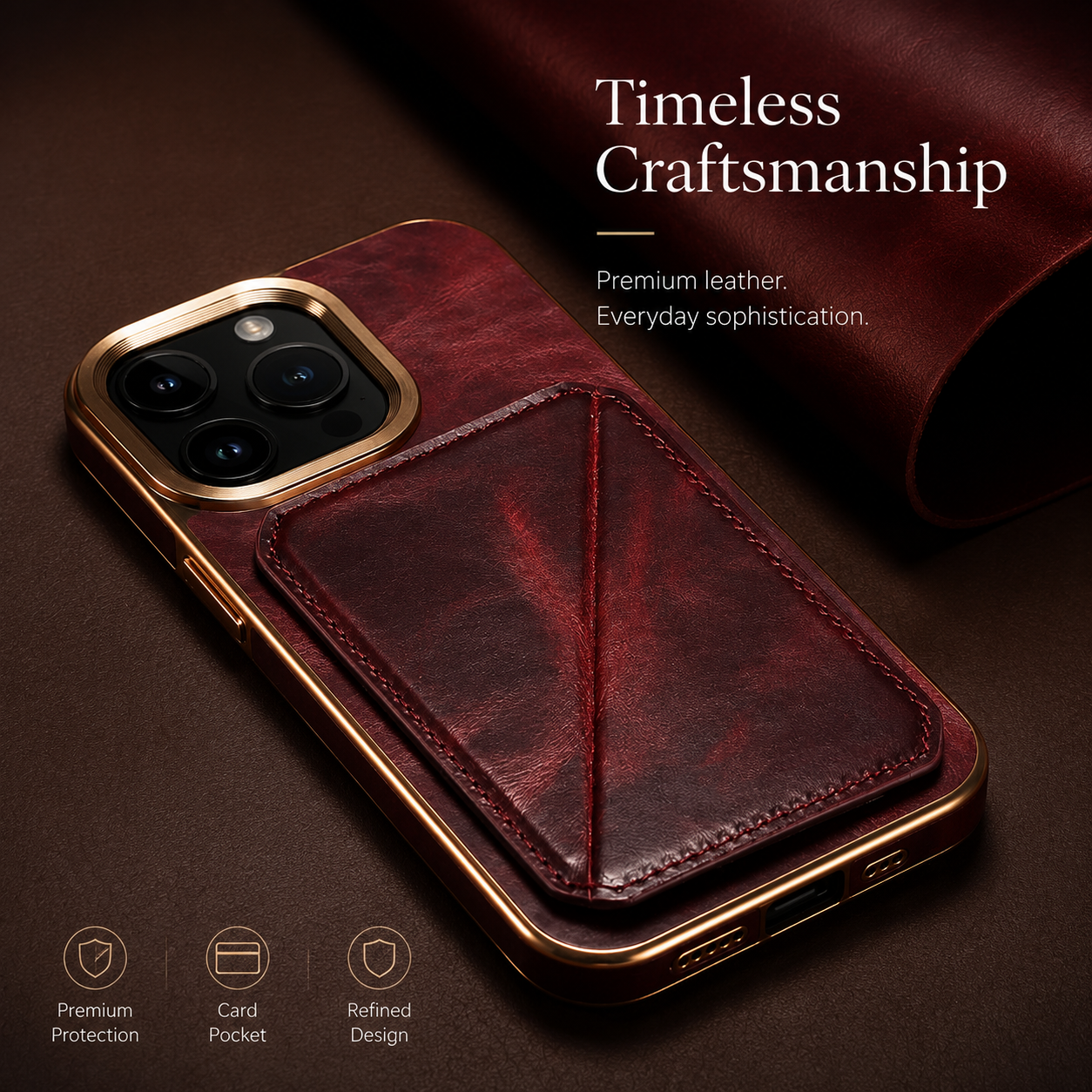 Premium Cowhide Leather iPhone Case Wallet Cover Magnetic Card Holder Plating Shell Shockproof Protective Case Full Coverage Luxury Design