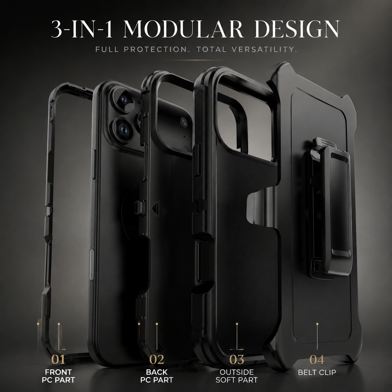 Premium Durable iPhone Case Heavy Duty 3 Layer Hybrid Cover with Belt Clip Holster Shockproof Hard PC Matte Anti Fingerprint Protective Rugged Design