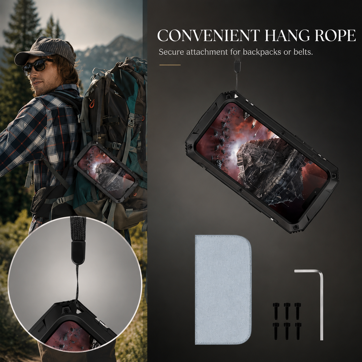 Premium Durable iPhone Case Heavy Duty Aluminum Metal Armor Cover Tempered Glass Screen IP54 Water Resistant Shockproof Full Body Protective Design