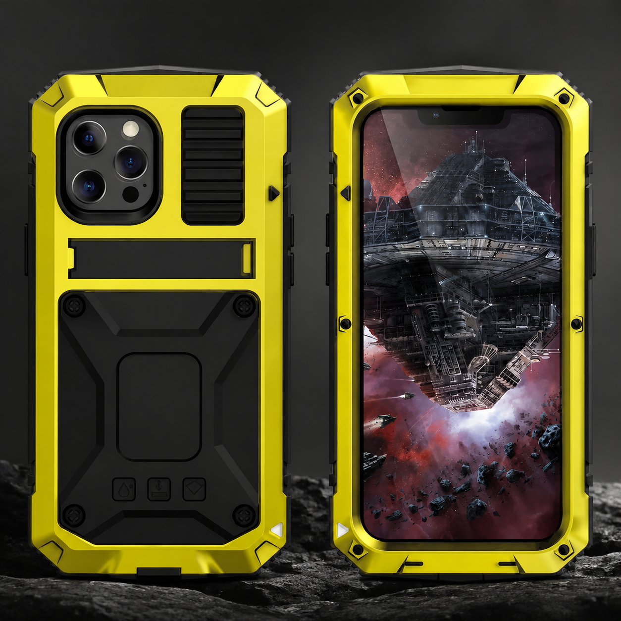Premium Durable iPhone Case Heavy Duty Aluminum Metal Armor Cover Tempered Glass Screen IP54 Water Resistant Shockproof Full Body Protective Design