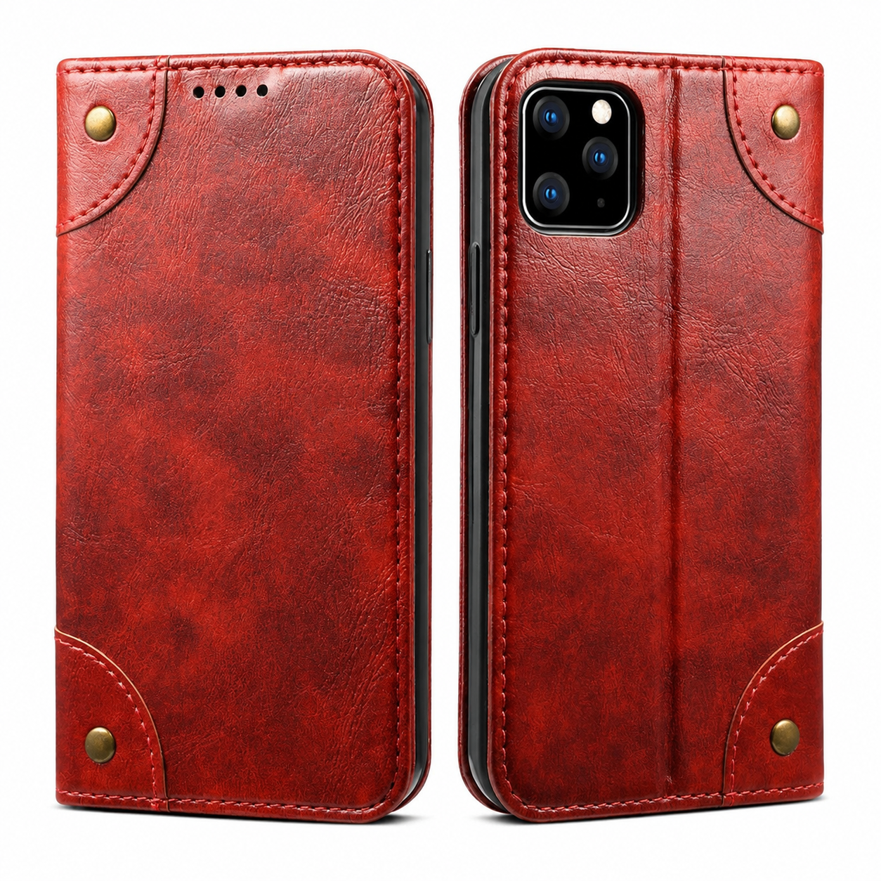 Premium Genuine Leather iPhone Case Wallet Flip Cover Card Holder Magnetic Closure Stand Function Shockproof Protective Full Coverage Design