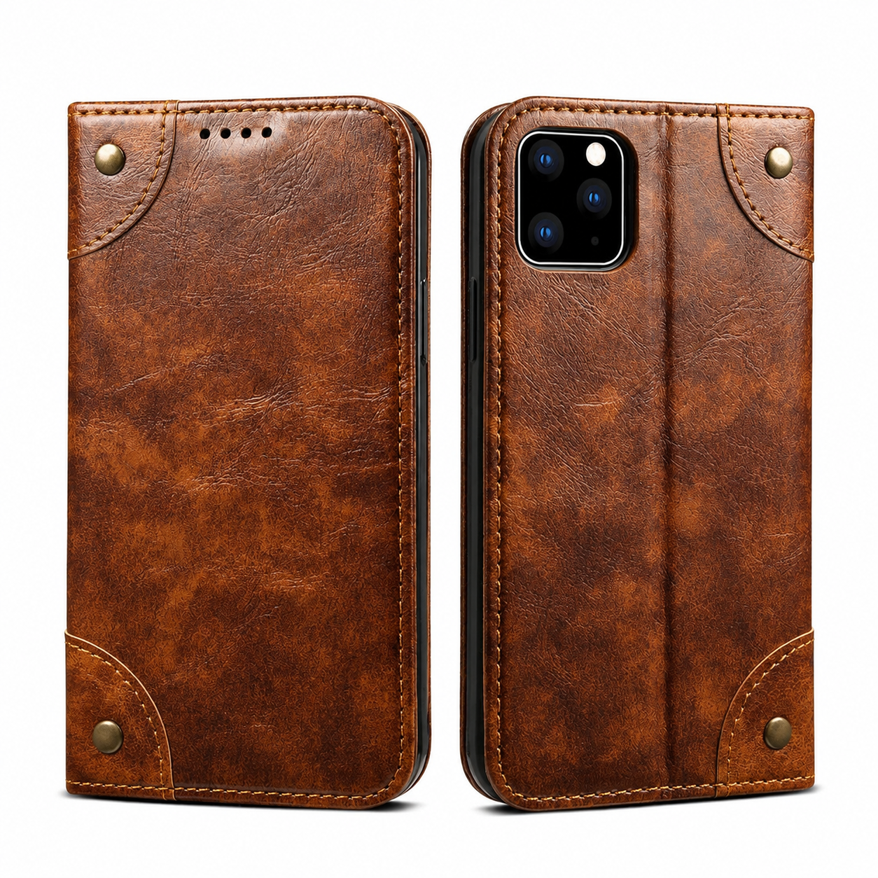 Premium Genuine Leather iPhone Case Wallet Flip Cover Card Holder Magnetic Closure Stand Function Shockproof Protective Full Coverage Design