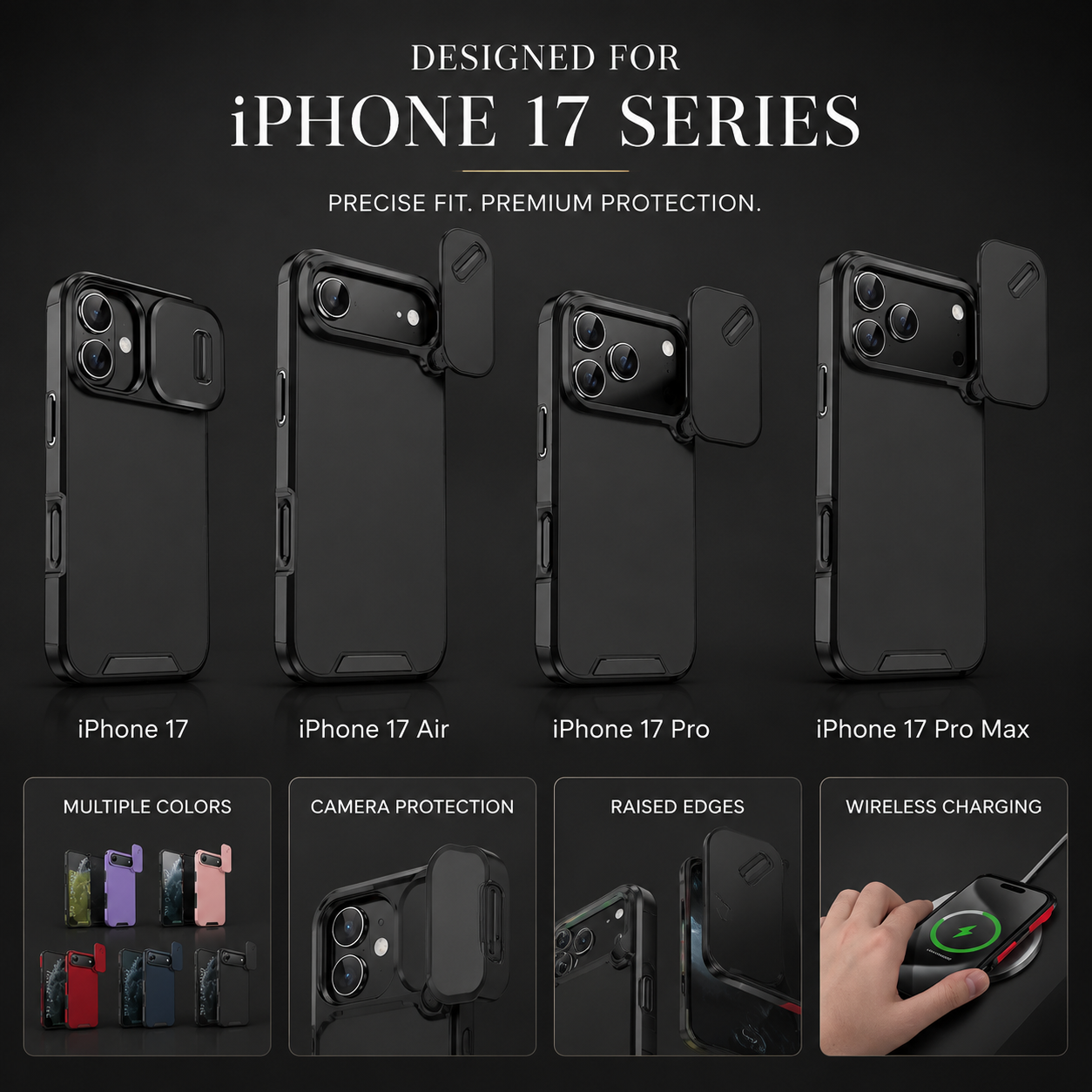 Premium Luxury iPhone Case Anti Collision Shockproof Slide Camera Cover PC TPU Dual Layer Anti Scratch Protective Durable Rugged Design Full Coverage