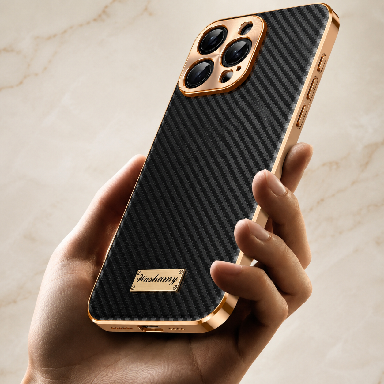 Premium Luxury iPhone Case Carbon Fiber Textured Leather Cover Alloy Metal Lens Guard Shockproof Slim Fit Wireless Charging Compatible Durable Design Finish