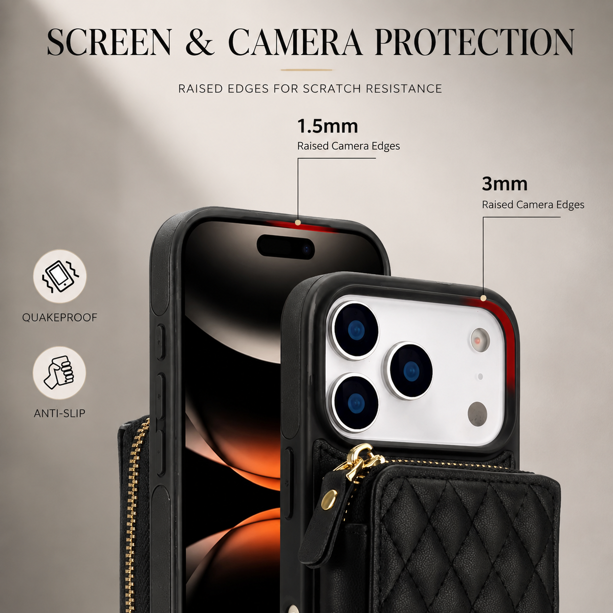 Premium Luxury iPhone Case Crossbody RFID Blocking Folio Wallet Cover Zipper Handbag Card Holder Kickstand Wrist Strap Lanyard Protective Design