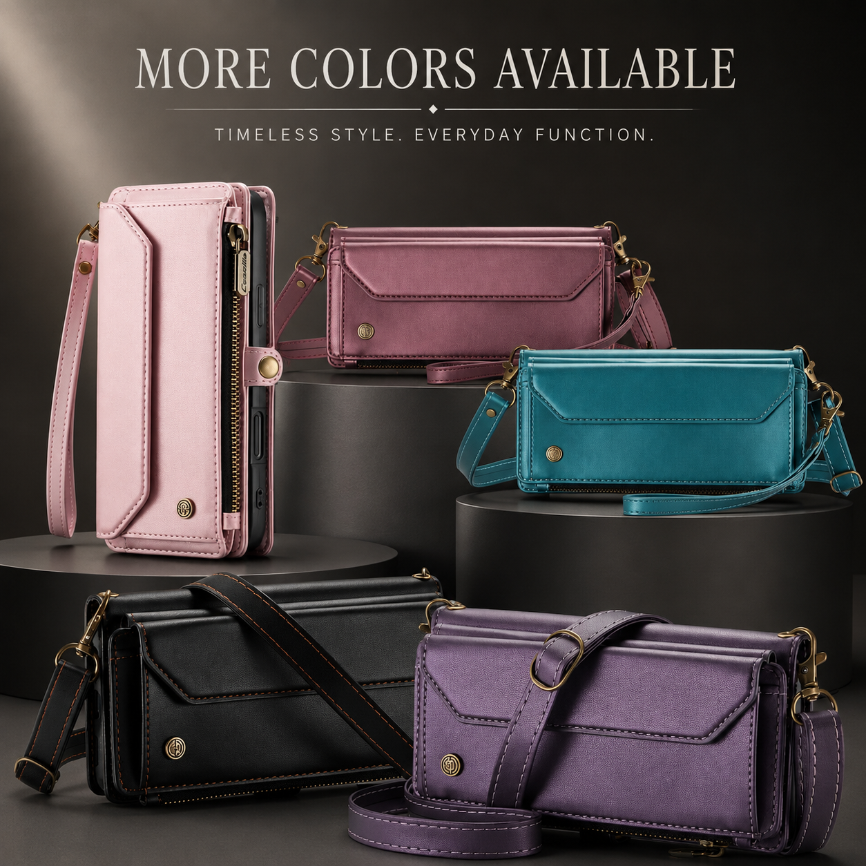 Premium Luxury iPhone Case Crossbody RFID Blocking PU Leather Wallet Cover 10 Card Holder Wristlet Shoulder Strap Shockproof Protective Design Style