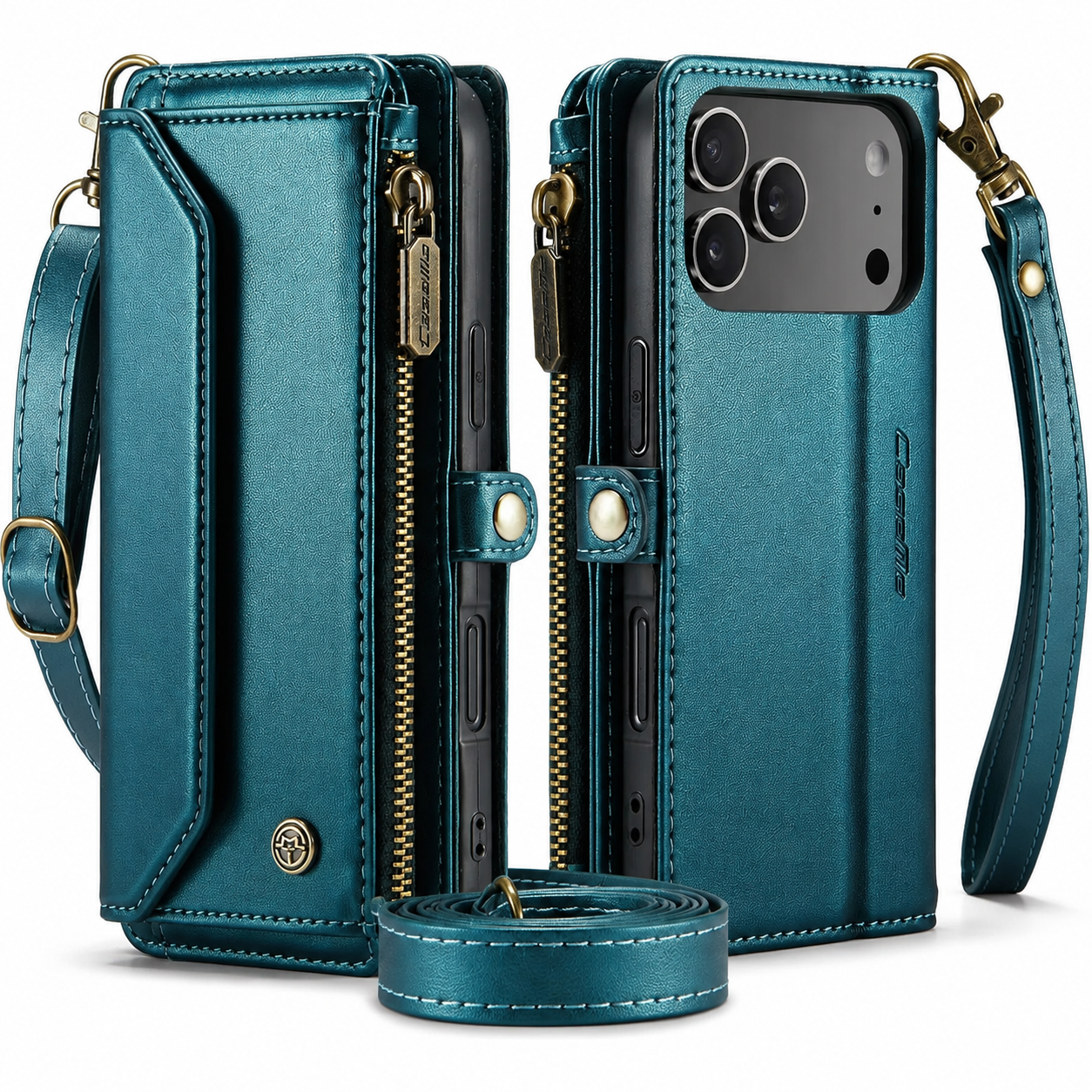 Premium Luxury iPhone Case Crossbody RFID Blocking PU Leather Wallet Cover 10 Card Holder Wristlet Shoulder Strap Shockproof Protective Design Style