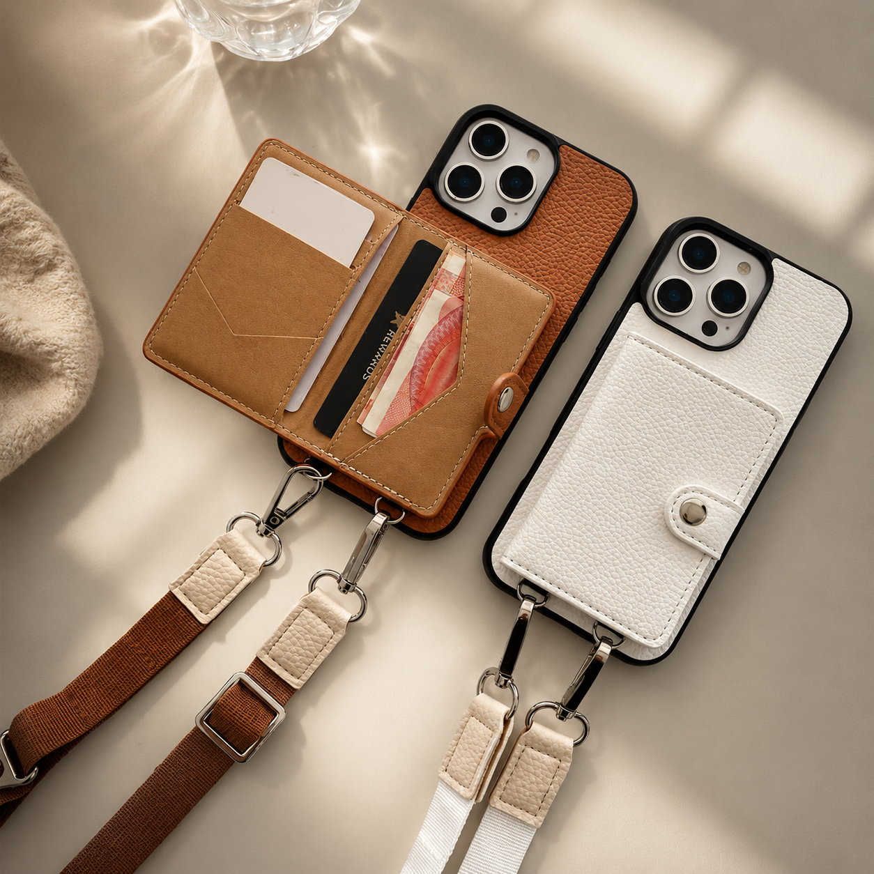 Premium Luxury iPhone Case Crossbody Wallet Cover PU Leather Card Holder Coin Pocket RFID Protection Shoulder Strap Shockproof Full Protection Slim Design Finish