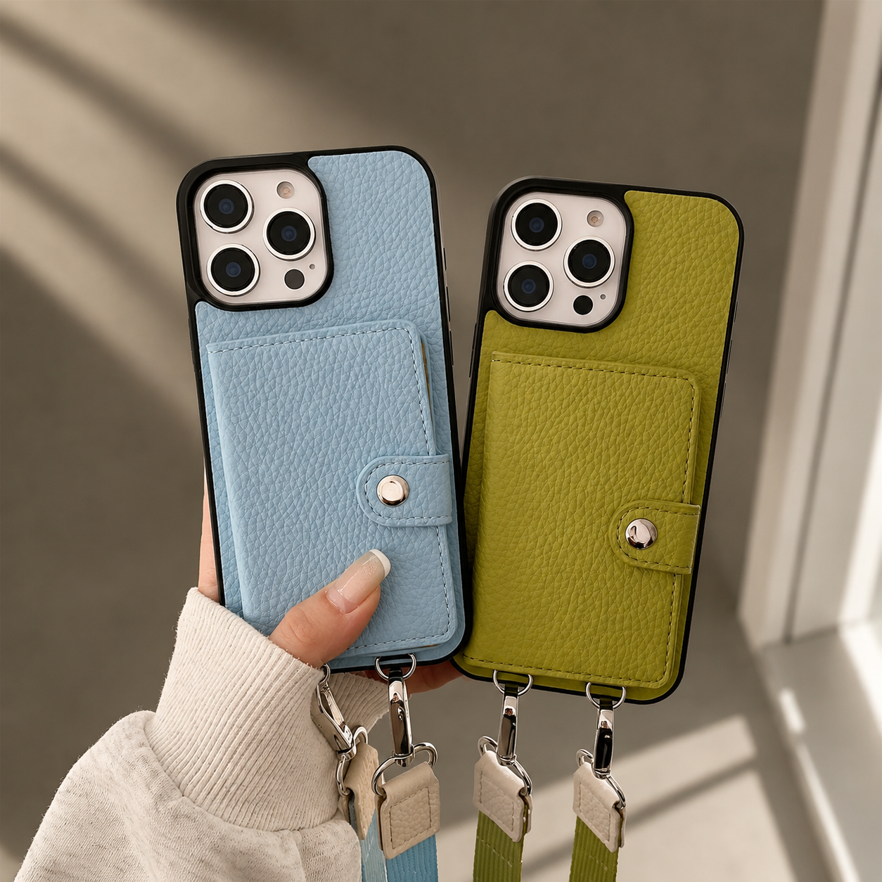 Premium Luxury iPhone Case Crossbody Wallet Cover PU Leather Card Holder Coin Pocket RFID Protection Shoulder Strap Shockproof Full Protection Slim Design Finish