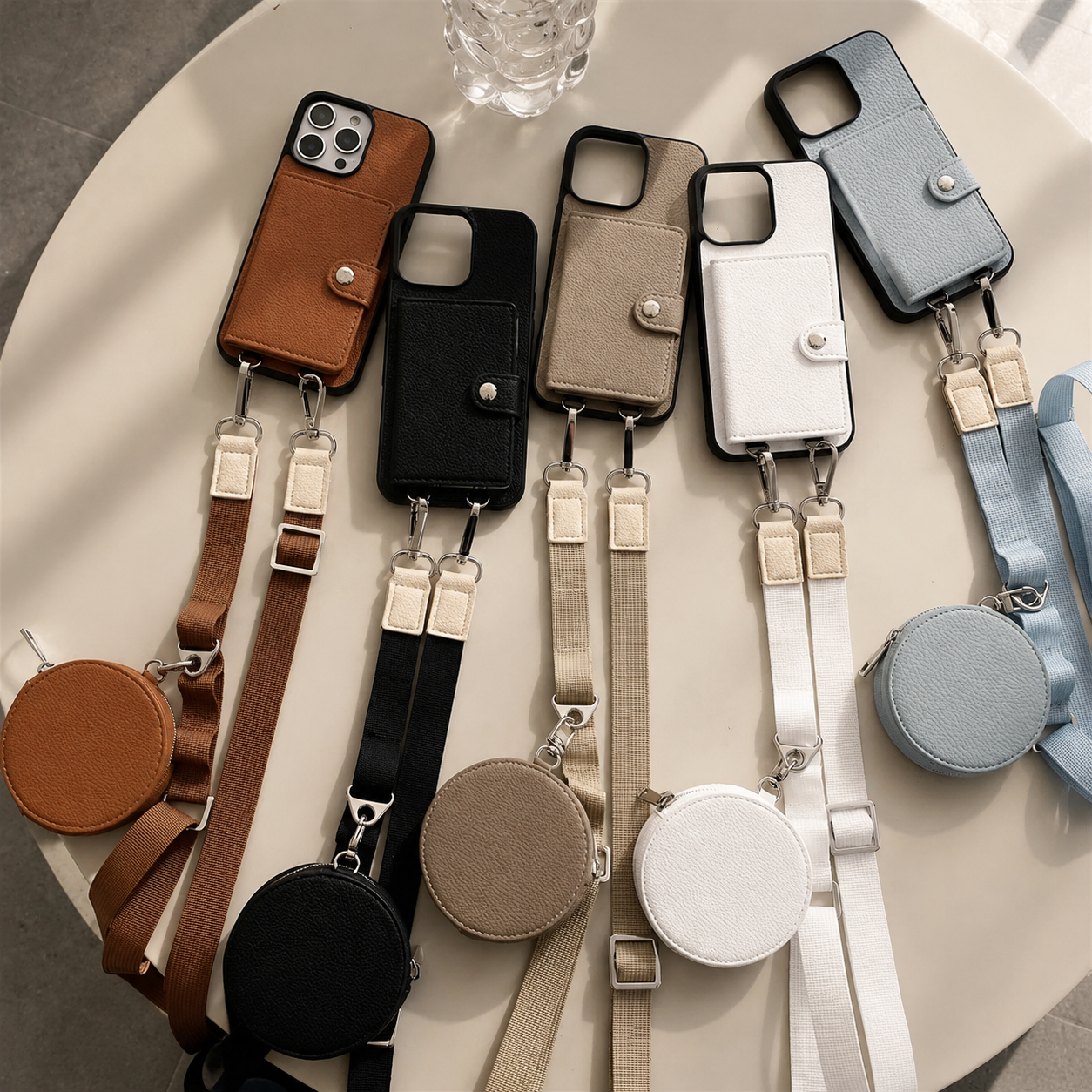 Premium Luxury iPhone Case Crossbody Wallet Cover PU Leather Card Holder Coin Pocket RFID Protection Shoulder Strap Shockproof Full Protection Slim Design Finish