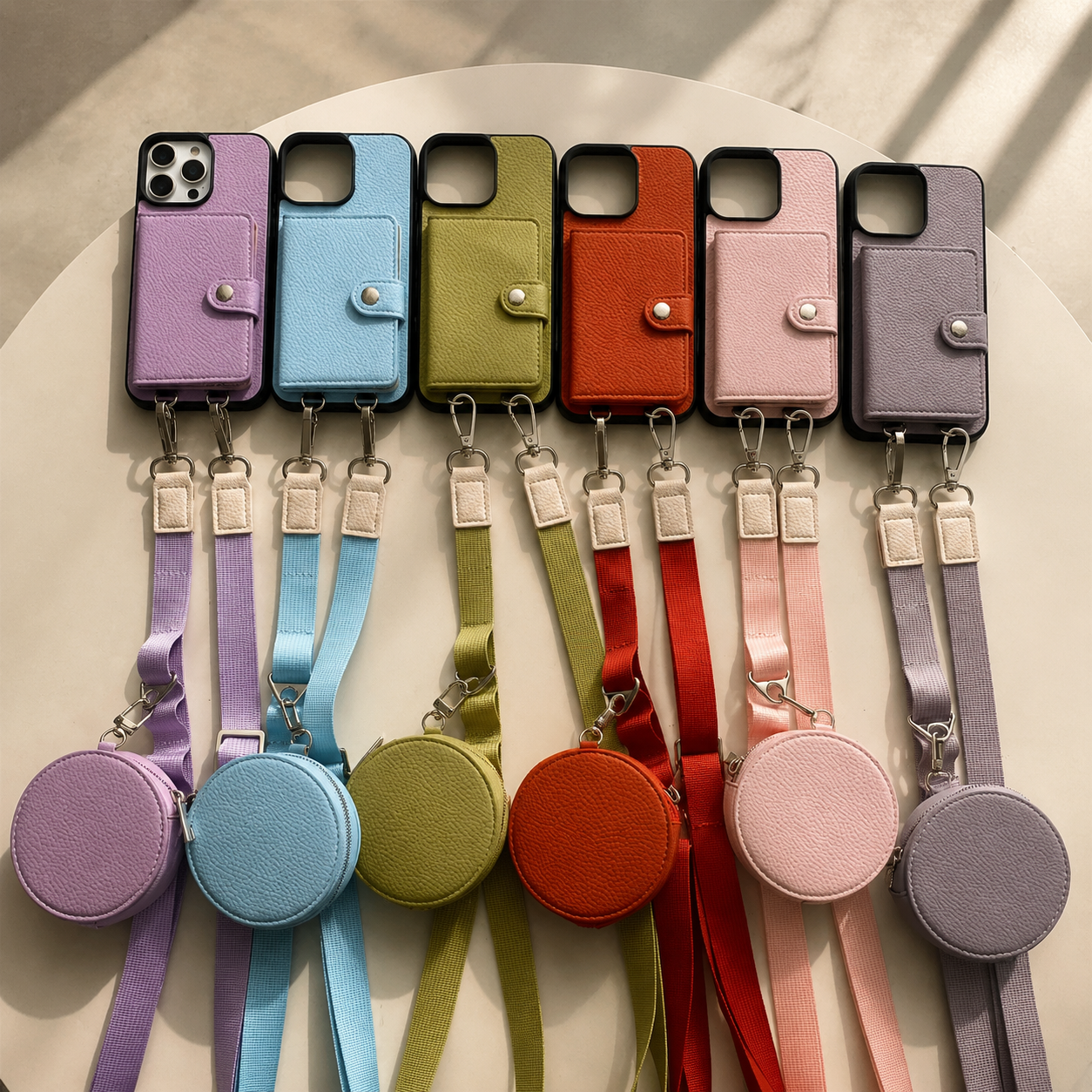 Premium Luxury iPhone Case Crossbody Wallet Cover PU Leather Card Holder Coin Pocket RFID Protection Shoulder Strap Shockproof Full Protection Slim Design Finish