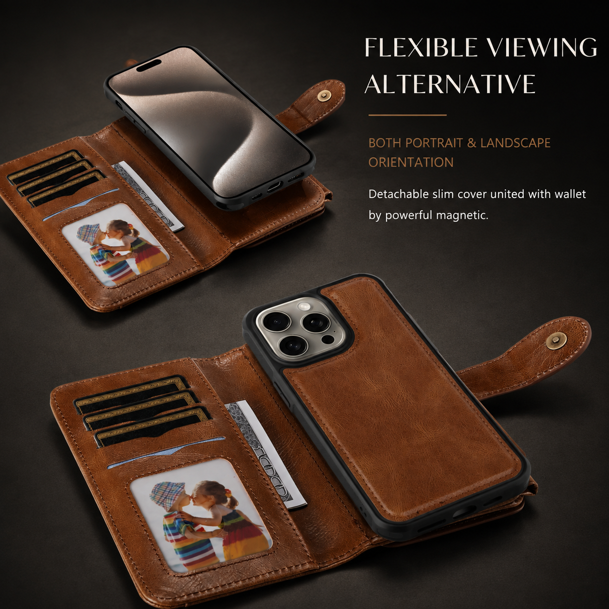 Premium Luxury iPhone Case Detachable Retro PU Leather Wallet Cover Card Holder Zipper Shockproof Anti Fingerprint Dustproof Protective Design