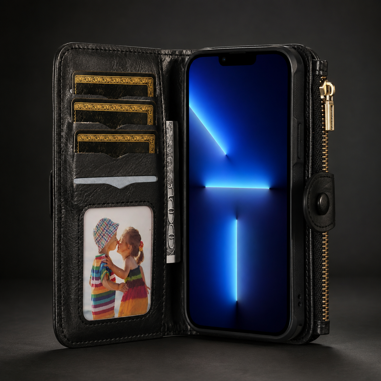 Premium Luxury iPhone Case Detachable Retro PU Leather Wallet Cover Card Holder Zipper Shockproof Anti Fingerprint Dustproof Protective Design