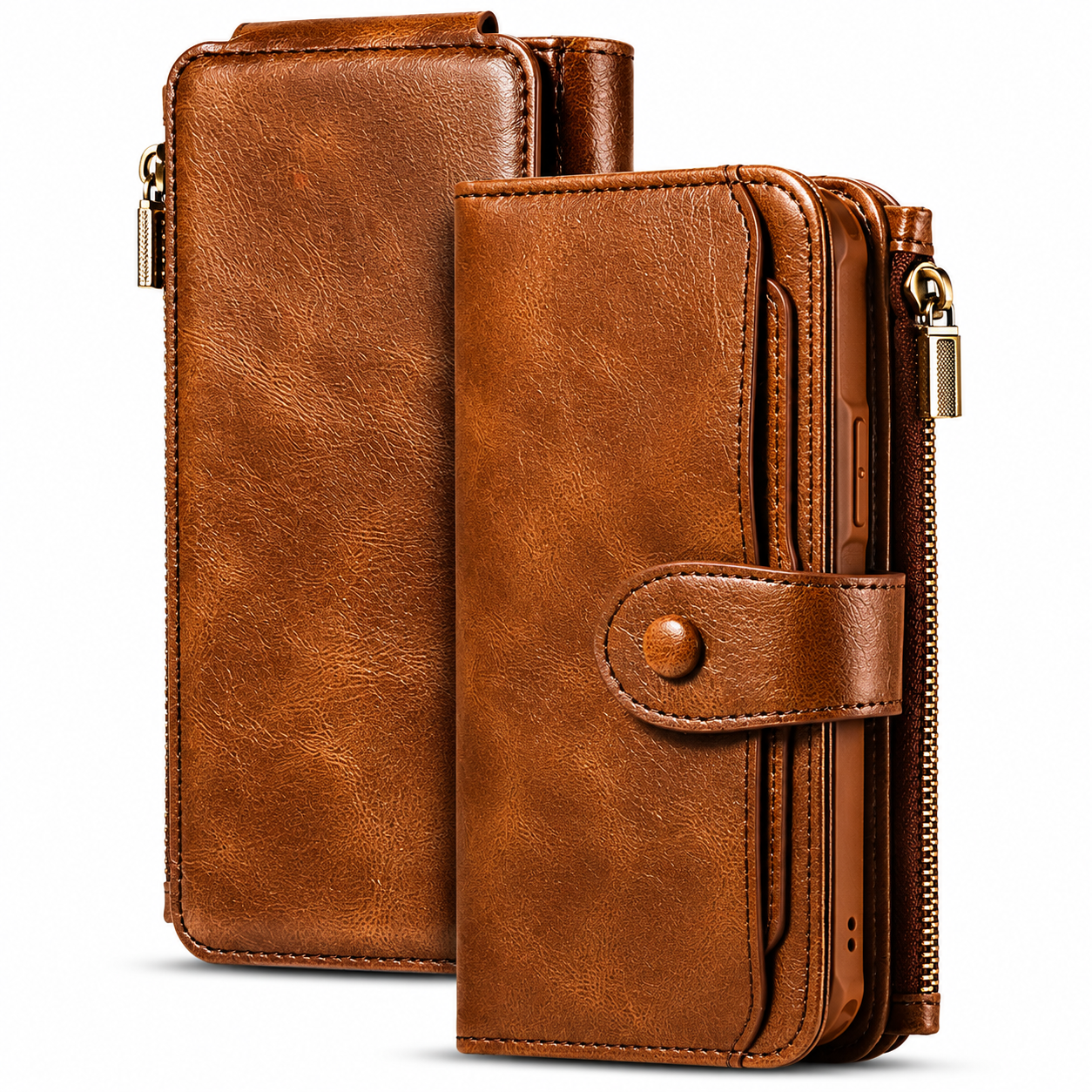 Premium Luxury iPhone Case Detachable Retro PU Leather Wallet Cover Card Holder Zipper Shockproof Anti Fingerprint Dustproof Protective Design