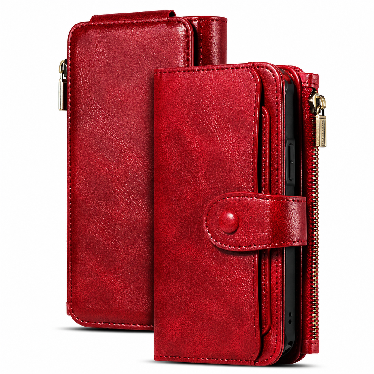 Premium Luxury iPhone Case Detachable Retro PU Leather Wallet Cover Card Holder Zipper Shockproof Anti Fingerprint Dustproof Protective Design