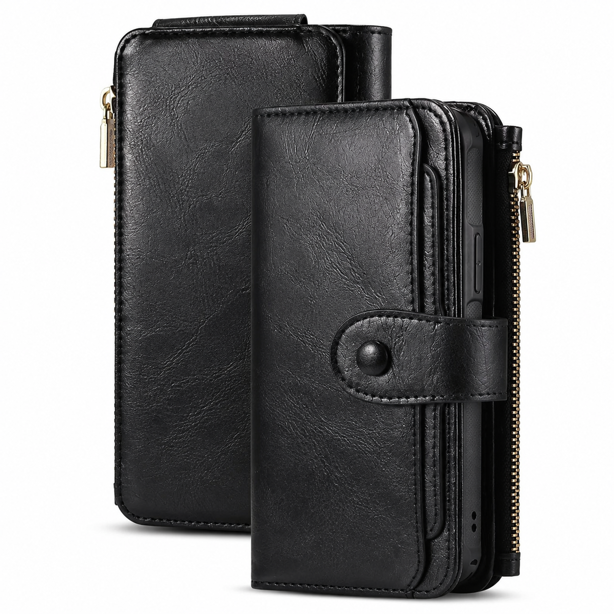 Premium Luxury iPhone Case Detachable Retro PU Leather Wallet Cover Card Holder Zipper Shockproof Anti Fingerprint Dustproof Protective Design