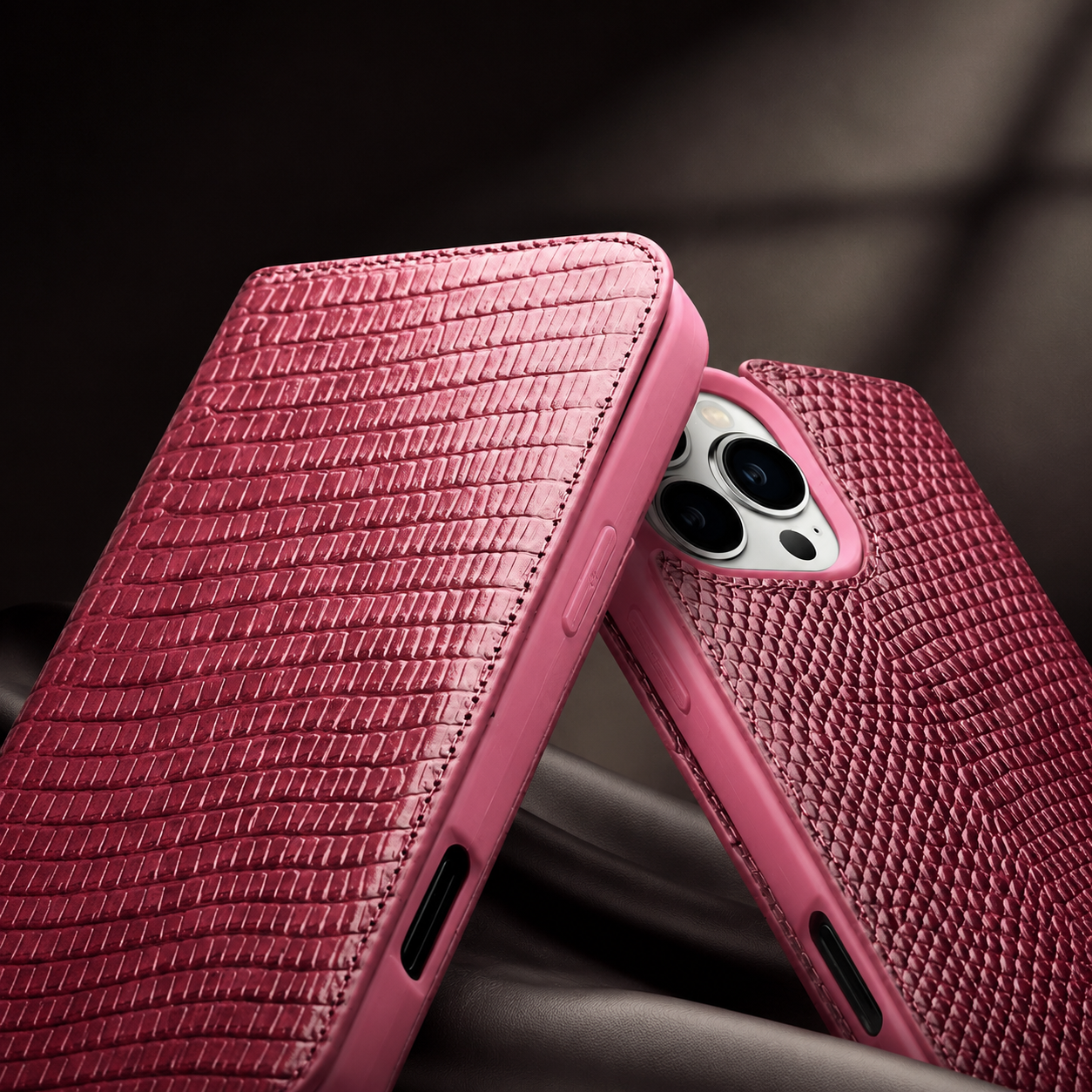 Premium Luxury iPhone Case Genuine Cowhide Leather Flip Cover Crocodile Grain Wallet Card Holder Magnetic Closure Shockproof Full Body Protection Slim Design Finish