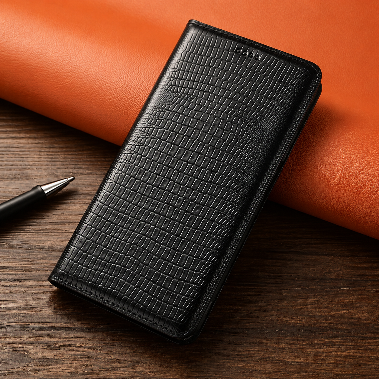 Premium Luxury iPhone Case Genuine Cowhide Leather Flip Cover Crocodile Grain Wallet Card Holder Magnetic Closure Shockproof Full Body Protection Slim Design Finish