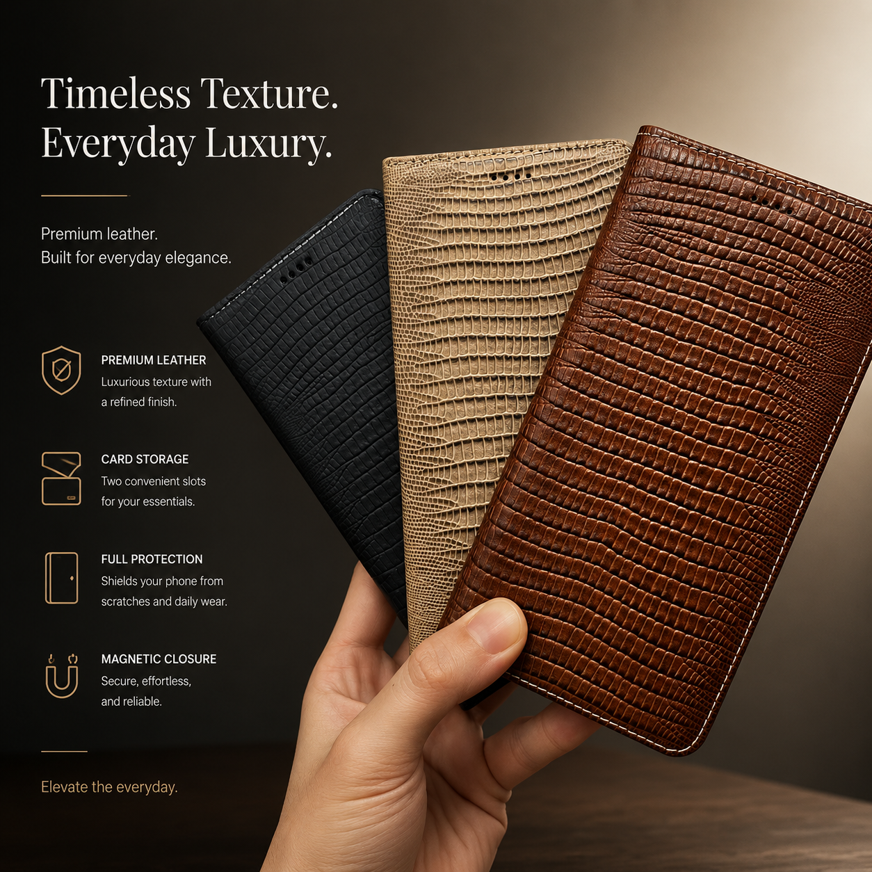 Premium Luxury iPhone Case Genuine Cowhide Leather Flip Cover Crocodile Grain Wallet Card Holder Magnetic Closure Shockproof Full Body Protection Slim Design Finish
