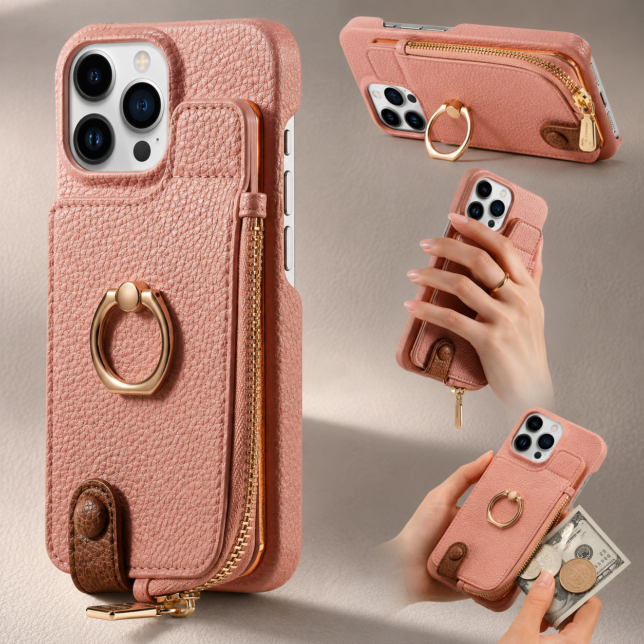 Premium Luxury iPhone Case Genuine Cowhide Leather Wallet Cover Magnetic Card Holder Metal Frame Shockproof Full Body Protection Slim Design Finish