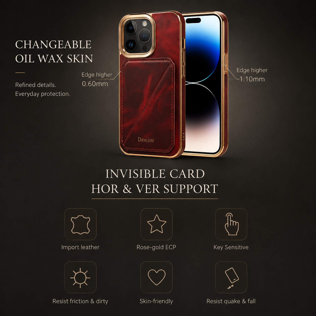 Premium Luxury iPhone Case Genuine Cowhide Leather Wallet Cover Magnetic Card Holder Metal Frame Shockproof Full Body Protection Slim Design Finish
