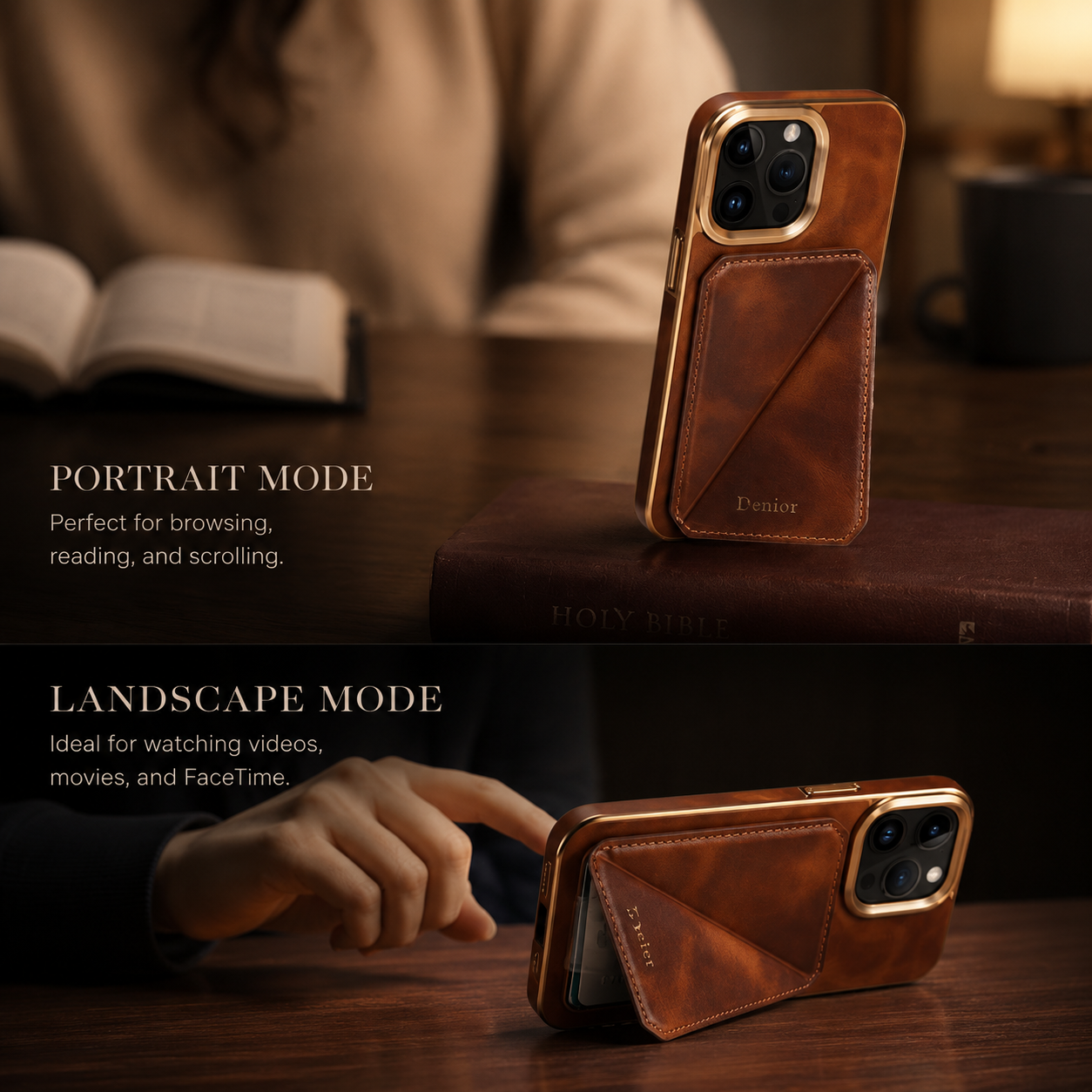 Premium Luxury iPhone Case Genuine Cowhide Leather Wallet Cover Magnetic Card Holder Metal Frame Shockproof Full Body Protection Slim Design Finish