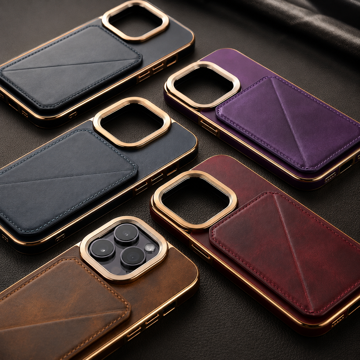 Premium Luxury iPhone Case Genuine Cowhide Leather Wallet Cover Magnetic Card Holder Metal Frame Shockproof Full Body Protection Slim Design Finish