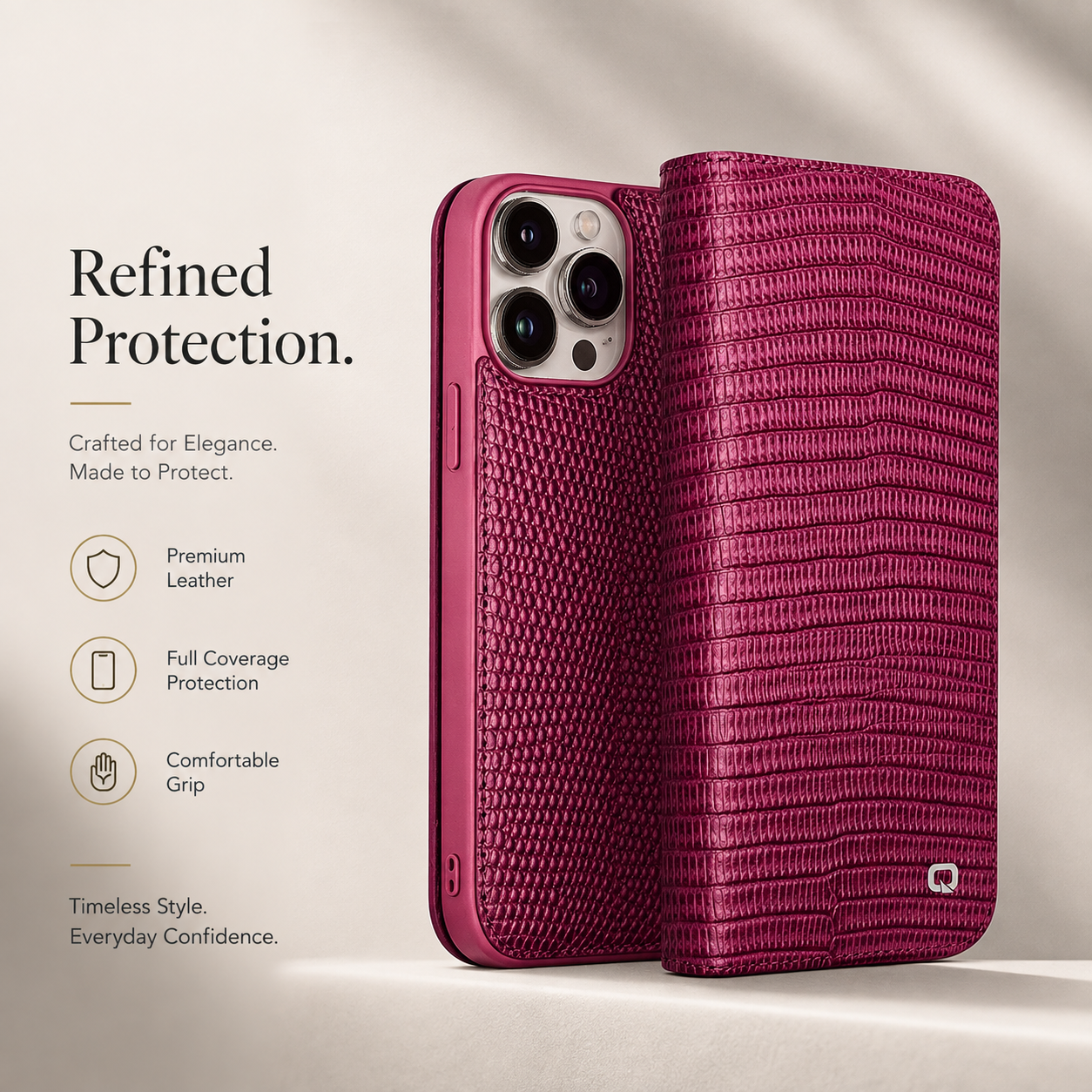 Premium Luxury iPhone Case Genuine Leather Flip Cover Card Slot Ultra Slim Shockproof Full Protection Durable Design Finish Magnetic Closure