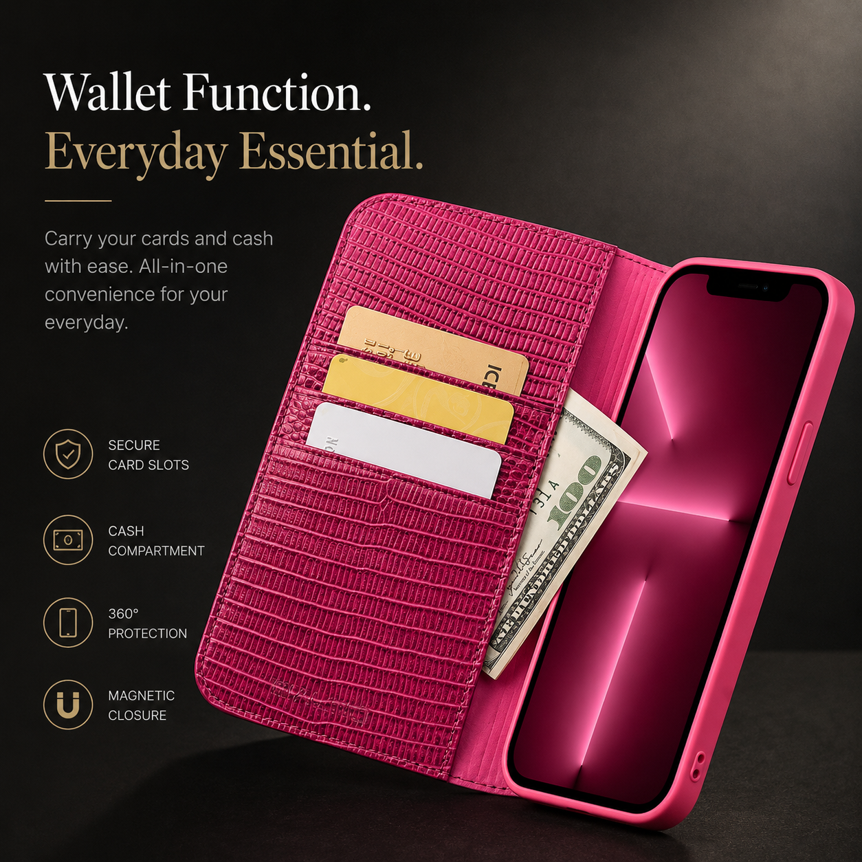 Premium Luxury iPhone Case Genuine Leather Flip Cover Card Slot Ultra Slim Shockproof Full Protection Durable Design Finish Magnetic Closure