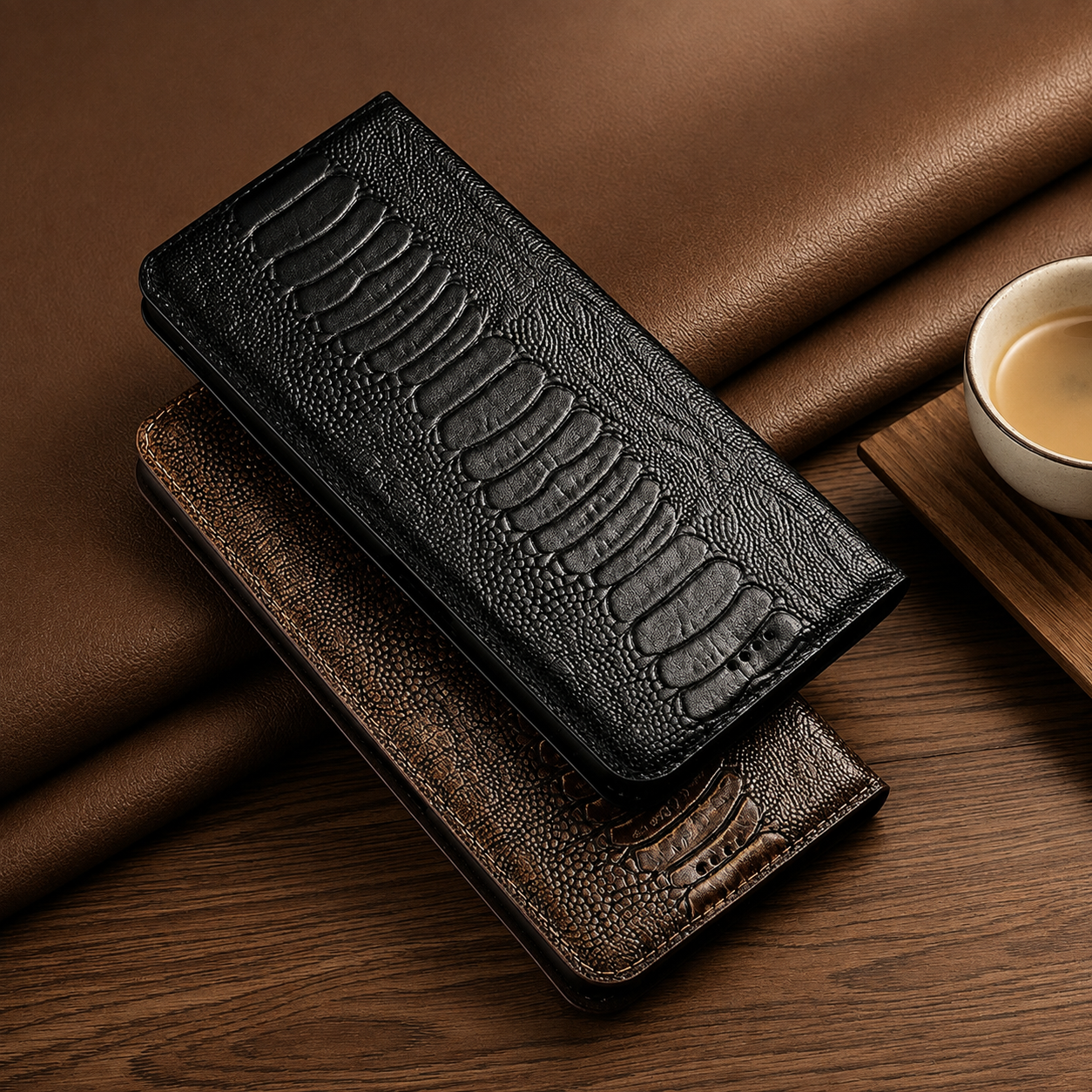 Premium Luxury iPhone Case Genuine Leather Flip Wallet Cover Card Holder Magnetic Closure Shockproof Full Body Protection Slim Elegant Design Finish