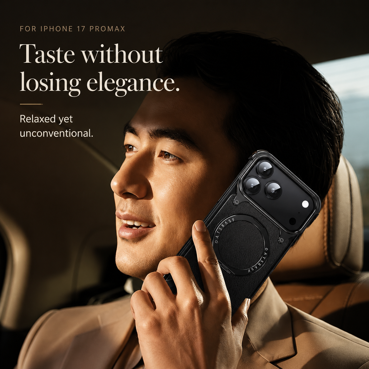 Premium Luxury iPhone Case Genuine Leather MagSafe Compatible Magnetic Cover Rotating Ring Stand Shockproof Frameless Slim Design Finish