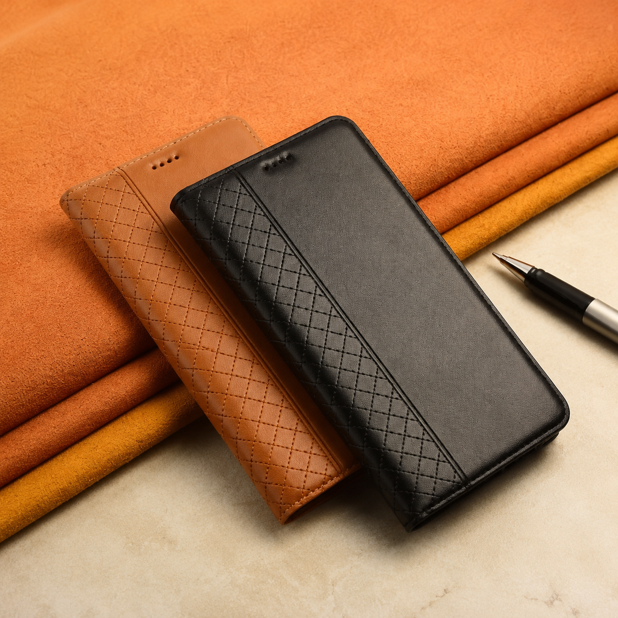 Premium Luxury iPhone Case Genuine Nappa Leather Wallet Flip Cover Card Holder Magnetic Closure Shockproof Full Body Protection Slim Business Design Finish